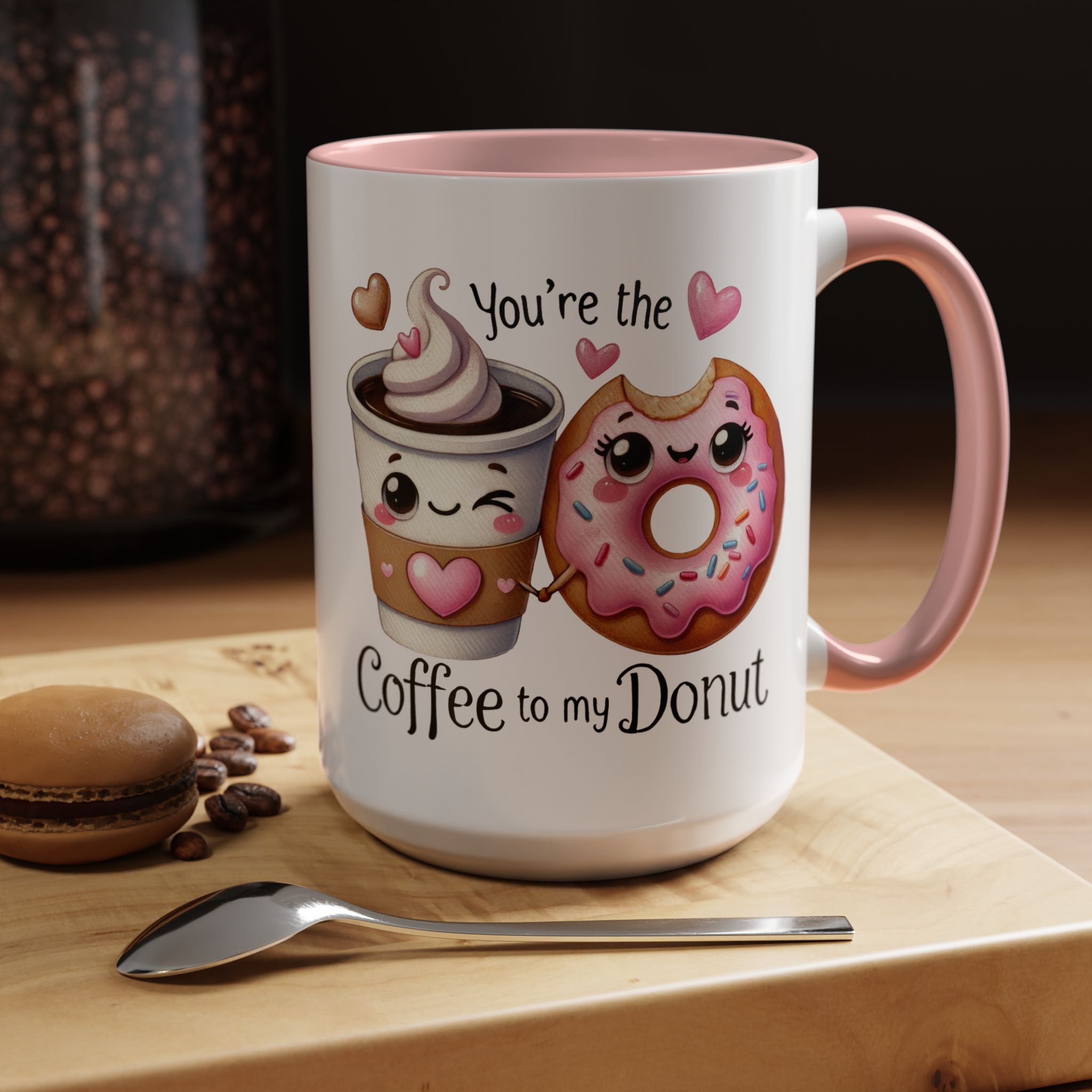 You Are The Coffee To My Donut Personalized Romantic Mug Accent Cup 11/15oz, Anniversary Wedding Valentines Custom Gift Him her Spouse BF GF