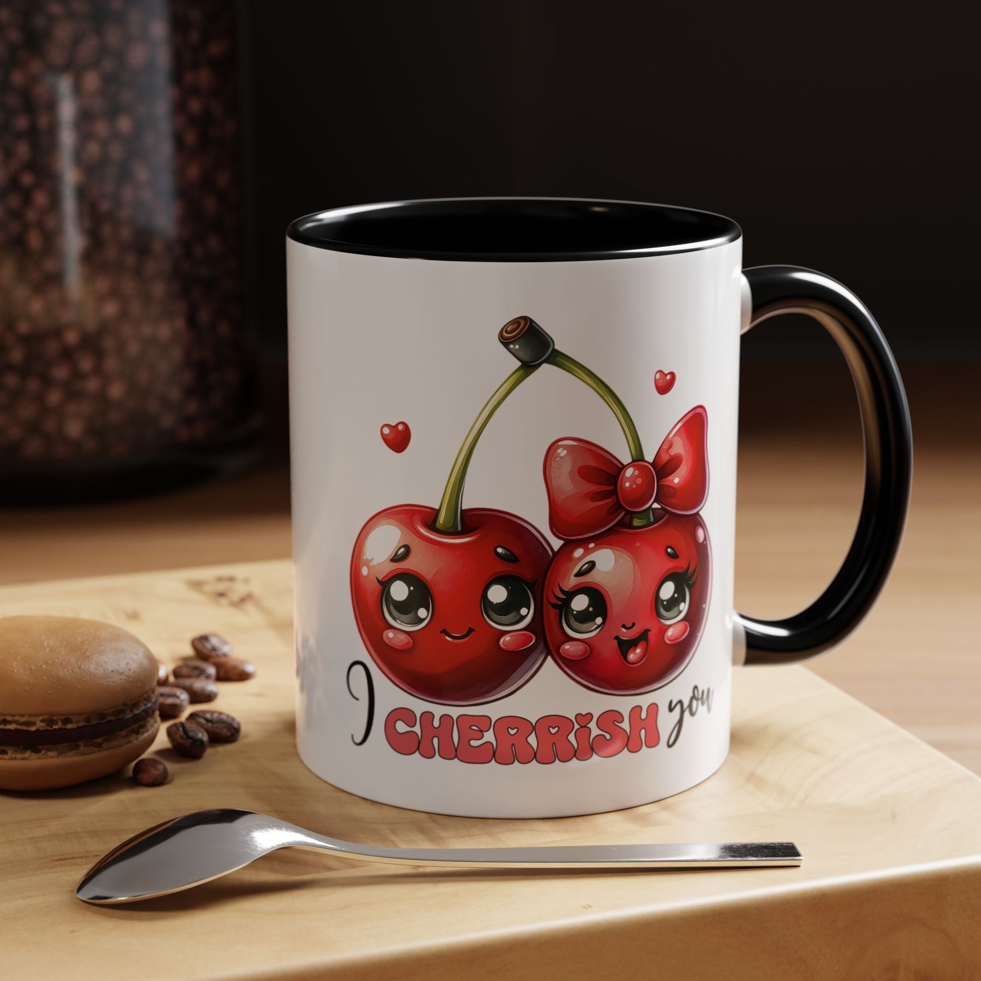 Kawaii Cherries I Cherrish You Mug Lifestyle Mockup | Nutty Designs