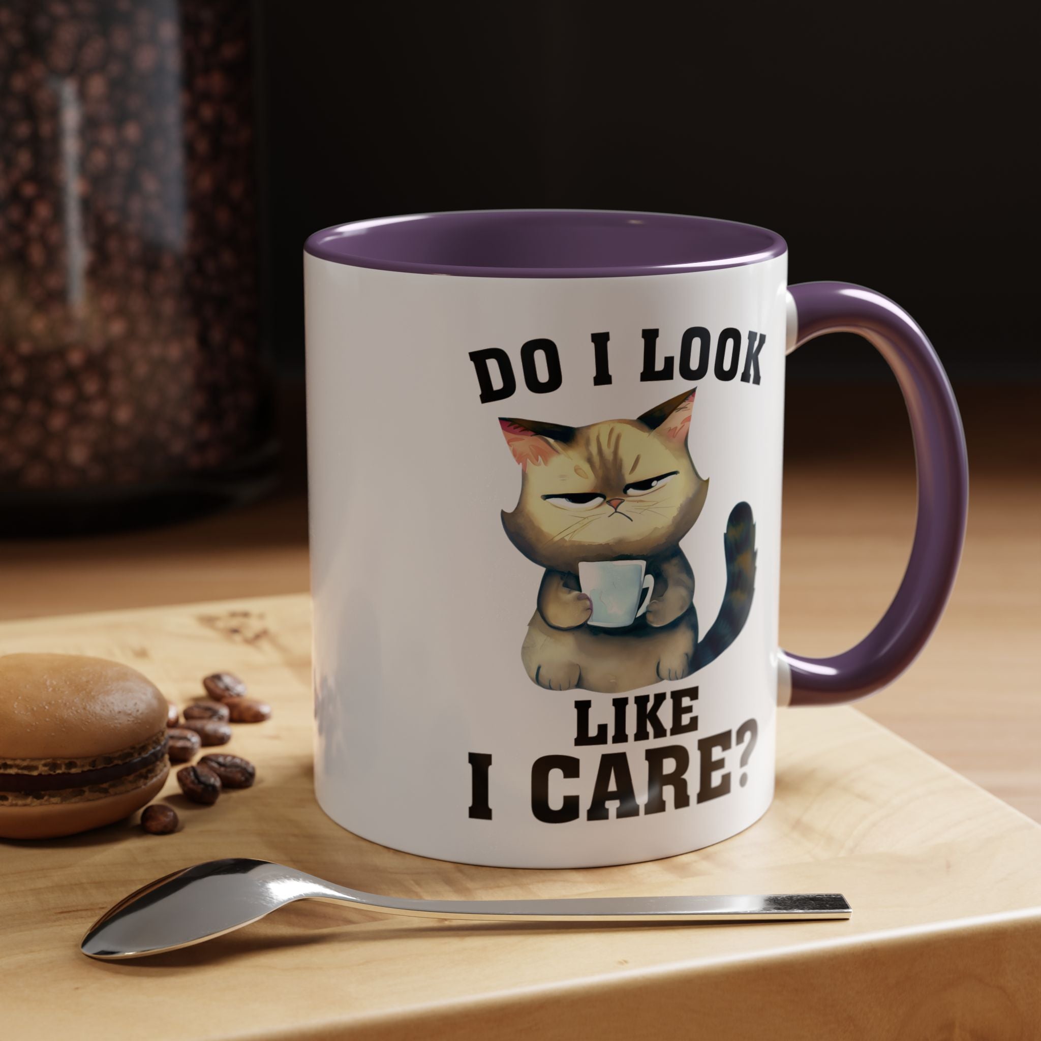 Funny Coffee Mug, Personalized Mug, Grumpy Cat DO I Look Like I Care Accent Cup (11, 15oz), Gift Under 20, White Elephant gift