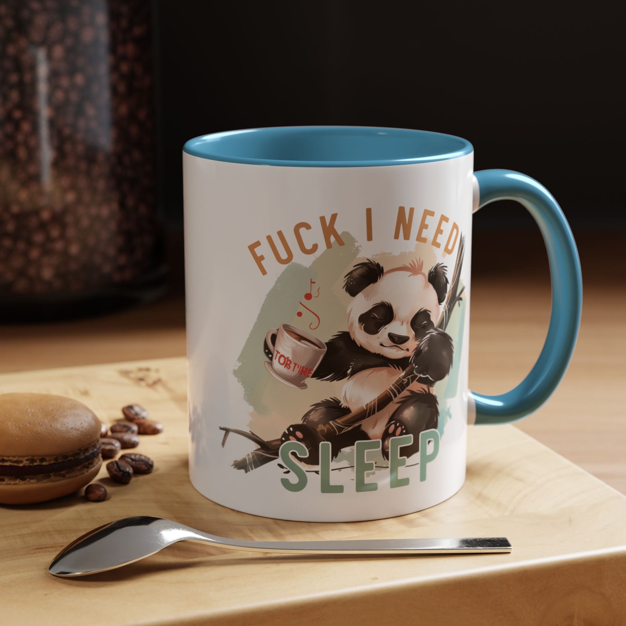 Funny Coffee Mug, Personalized Mug, Cute Panda Fuck I Need Sleep Accent Cup (11, 15oz), Gift Under 20, White Elephant gift