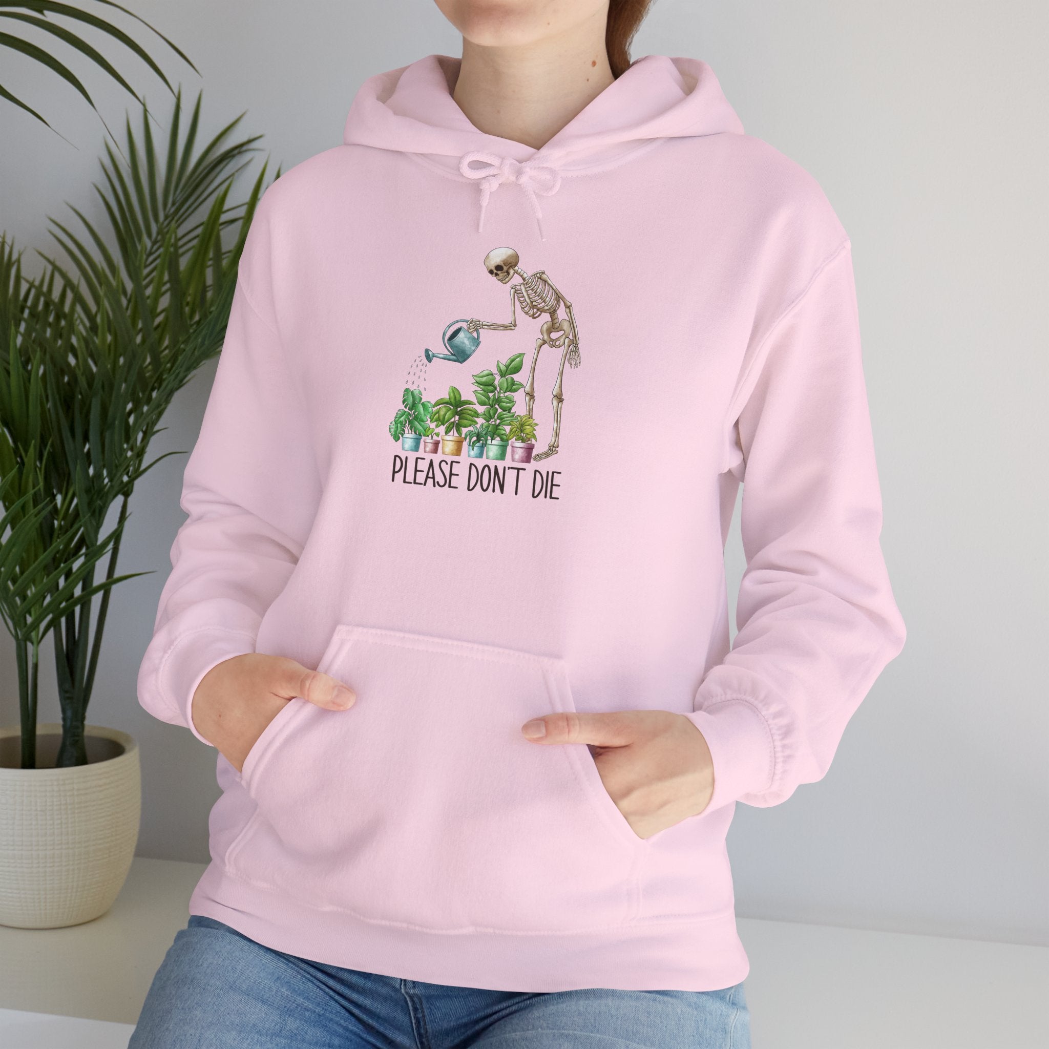 Gardener Skeleton Hoodie – 'Please Don't Die' Plant Care Sweatshirt