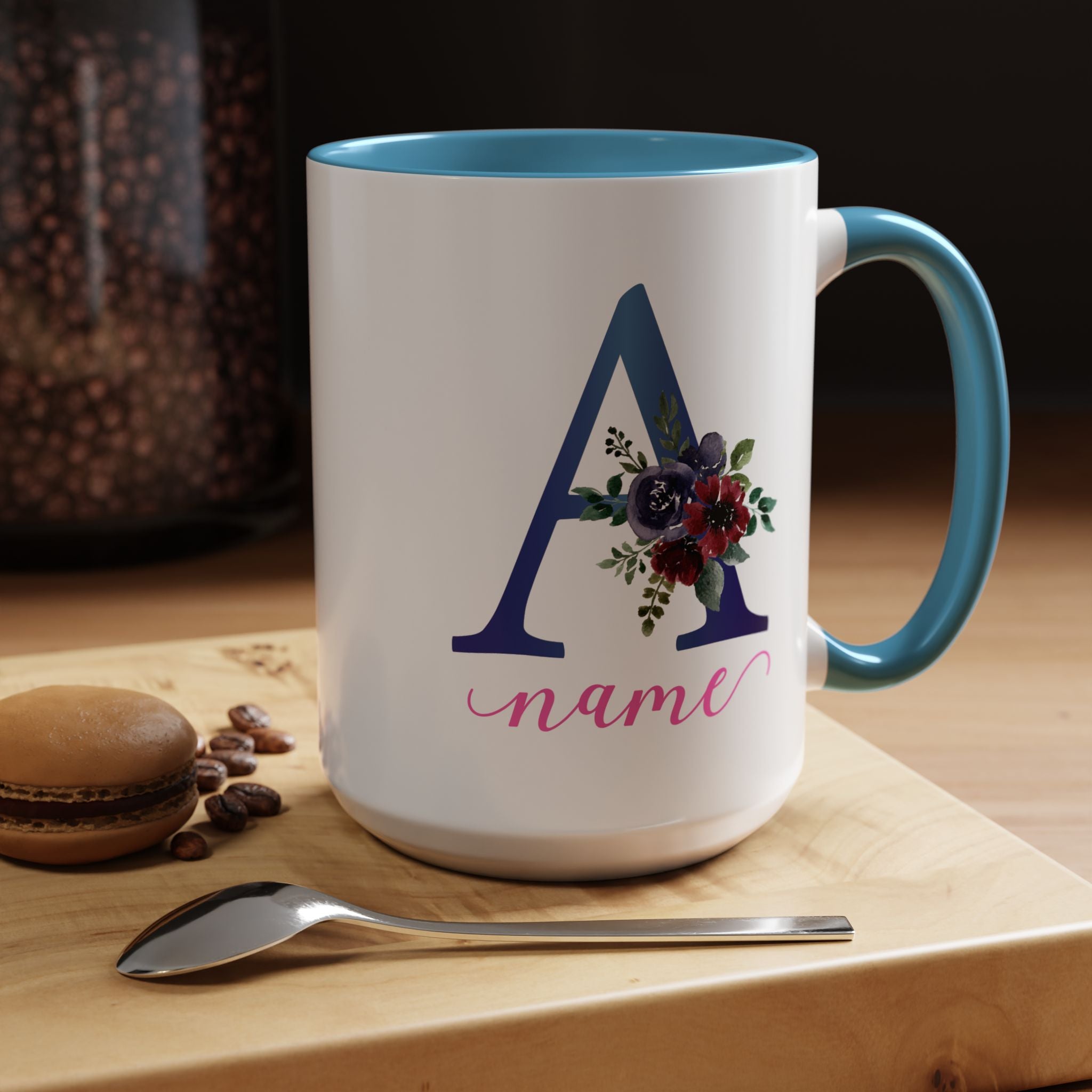 Personalized Floral Initial Coffee Mug for her, Custom Name Mug, Wedding Favor, Unique Home Décor Coffee Cup, Girlfriend Gift, Monogram Mug