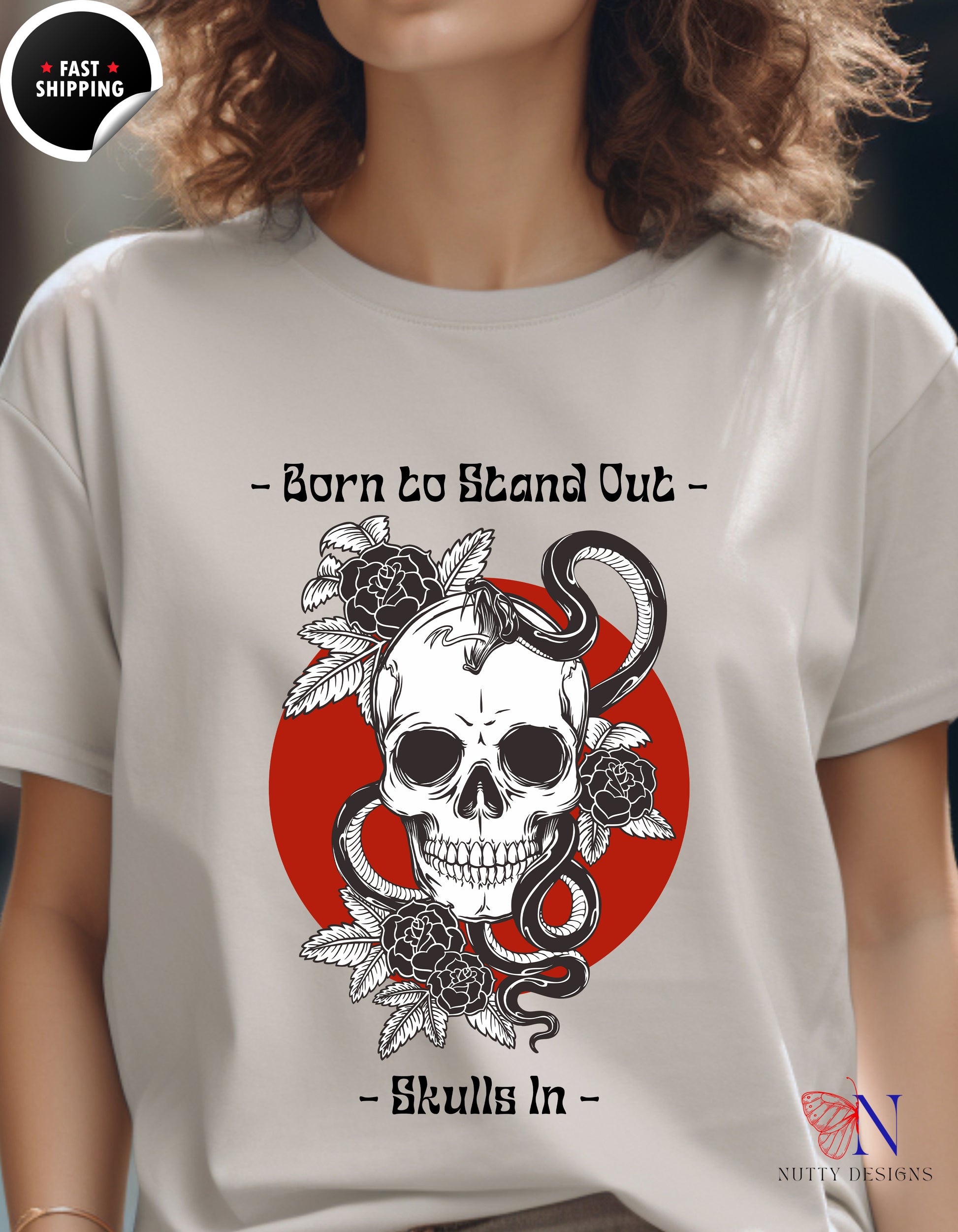 Born To Stand Out Skulls In T-Shirt Lifestyle Mockup | Nutty Designs
