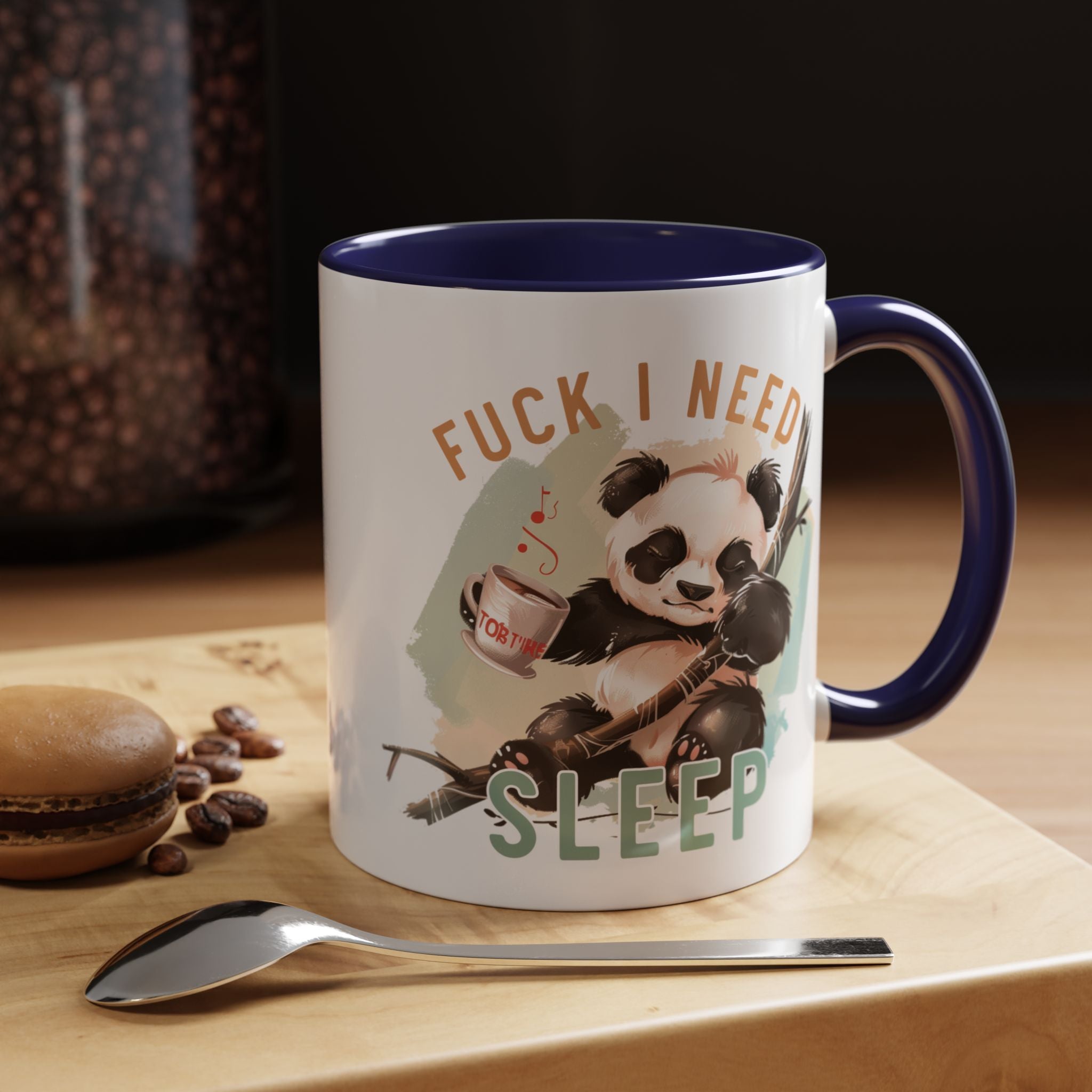 Funny Coffee Mug, Personalized Mug, Cute Panda Fuck I Need Sleep Accent Cup (11, 15oz), Gift Under 20, White Elephant gift