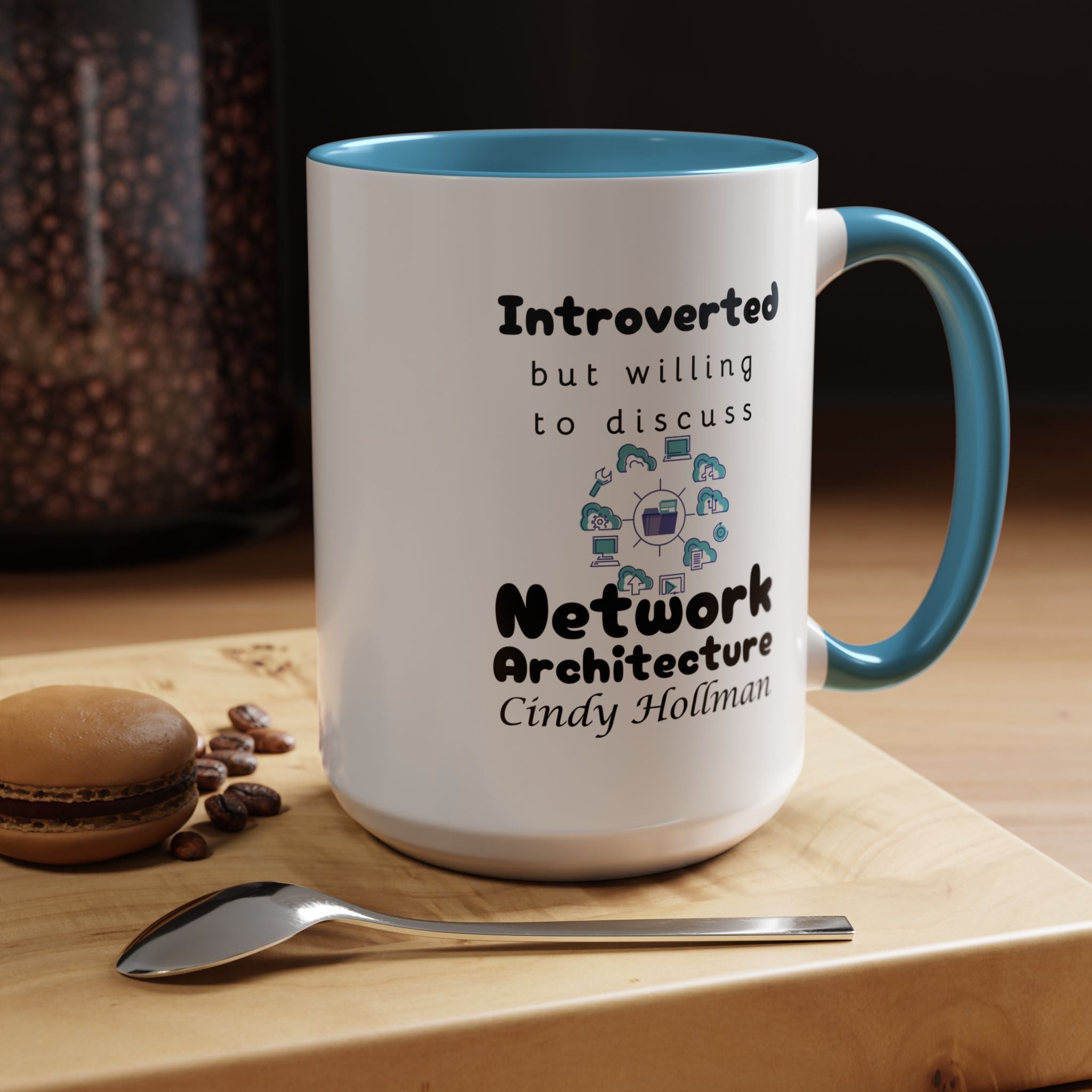 Introverted But Willing To Discuss Network Architecture Personalized Accent Coffee Mug (11 & 15oz) For Network Architects, Nerds, Geeks