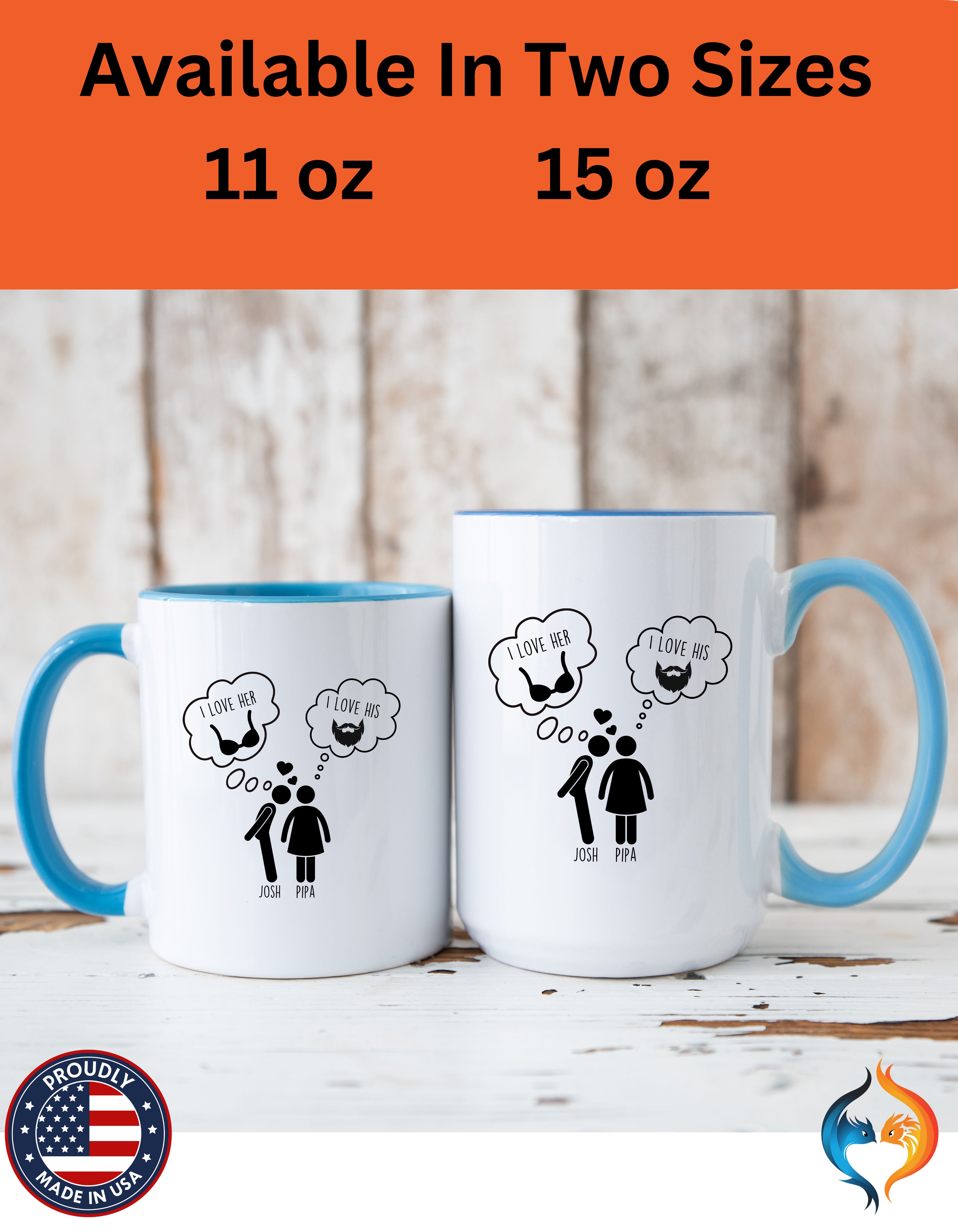 Personalized valentine gift mug, Love His Beard Love Her Boobs cup