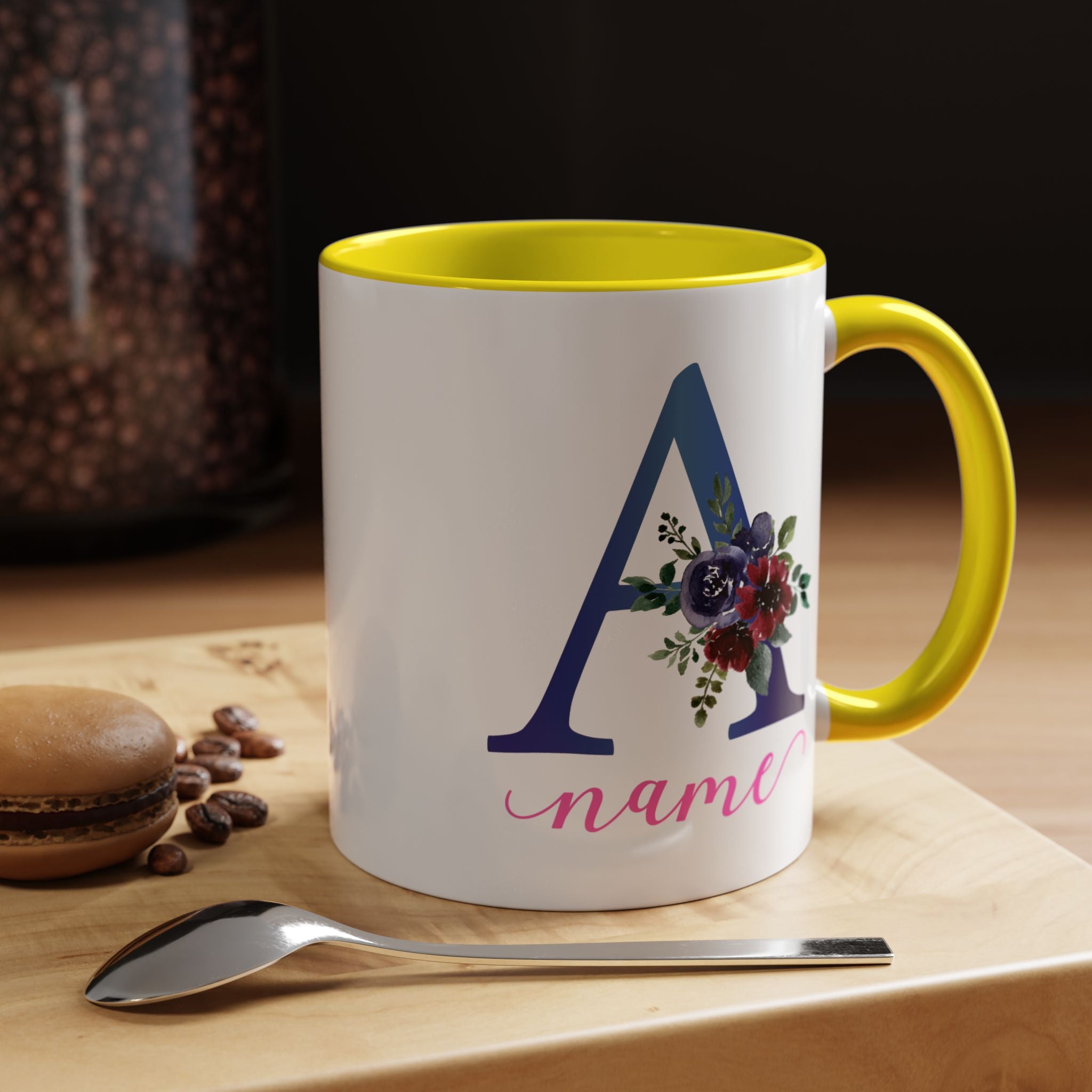 Personalized Floral Initial Coffee Mug for her, Custom Name Mug, Wedding Favor, Unique Home Décor Coffee Cup, Girlfriend Gift, Monogram Mug