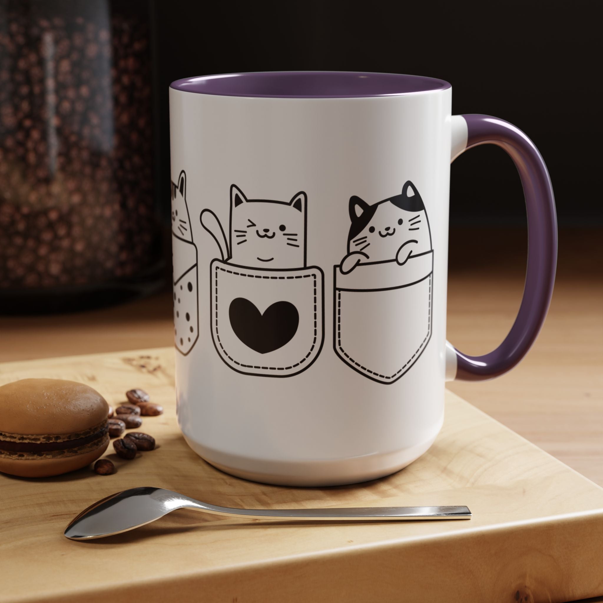 Funny Coffee Mug, Personalized Mug, Pocket Full Of Cats Accent Cup (11, 15oz), Gift Under 20, White Elephant, Cat & pet lover gift