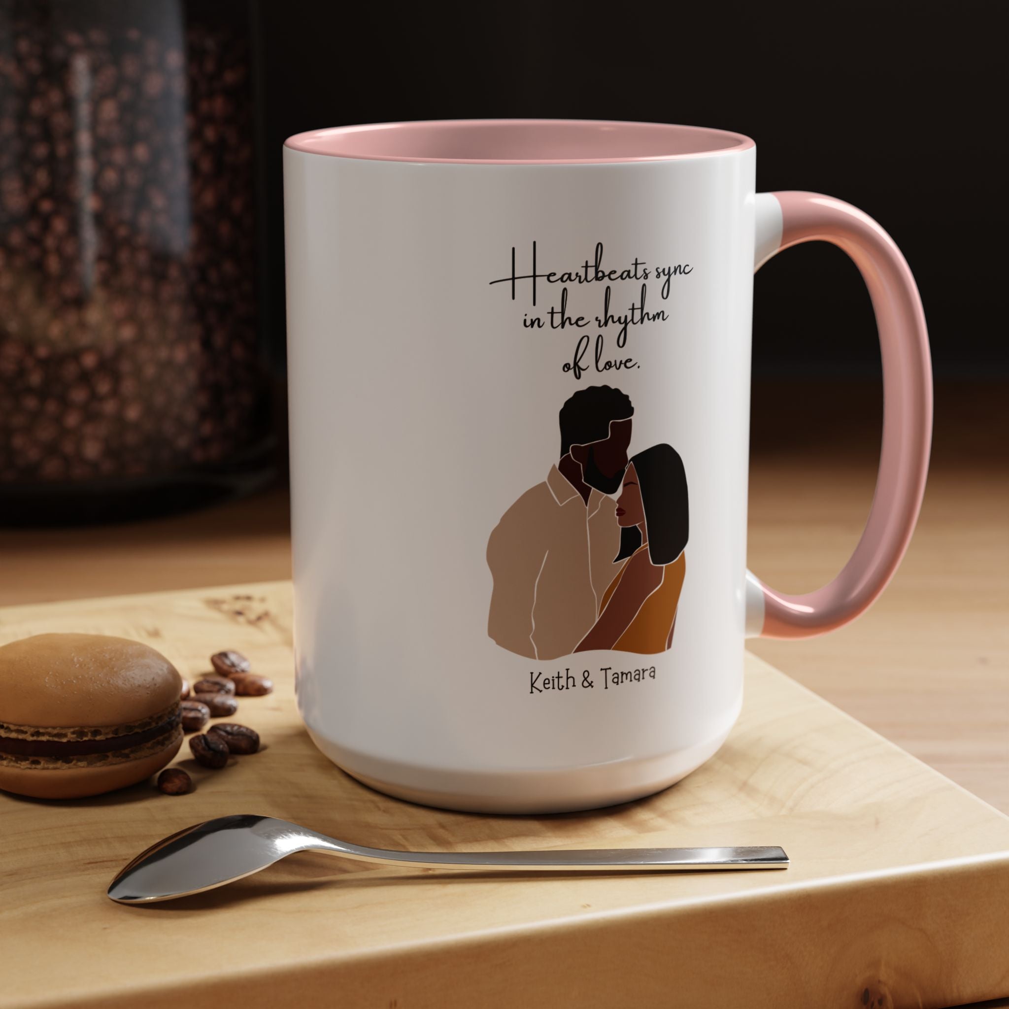 Heartbeats Sync In The Rhythm of Love Black Girl  Personalized  Valentine Cup, Black Cupid, Anniversary  Romantic, V-Day, Couples Gift 11,15