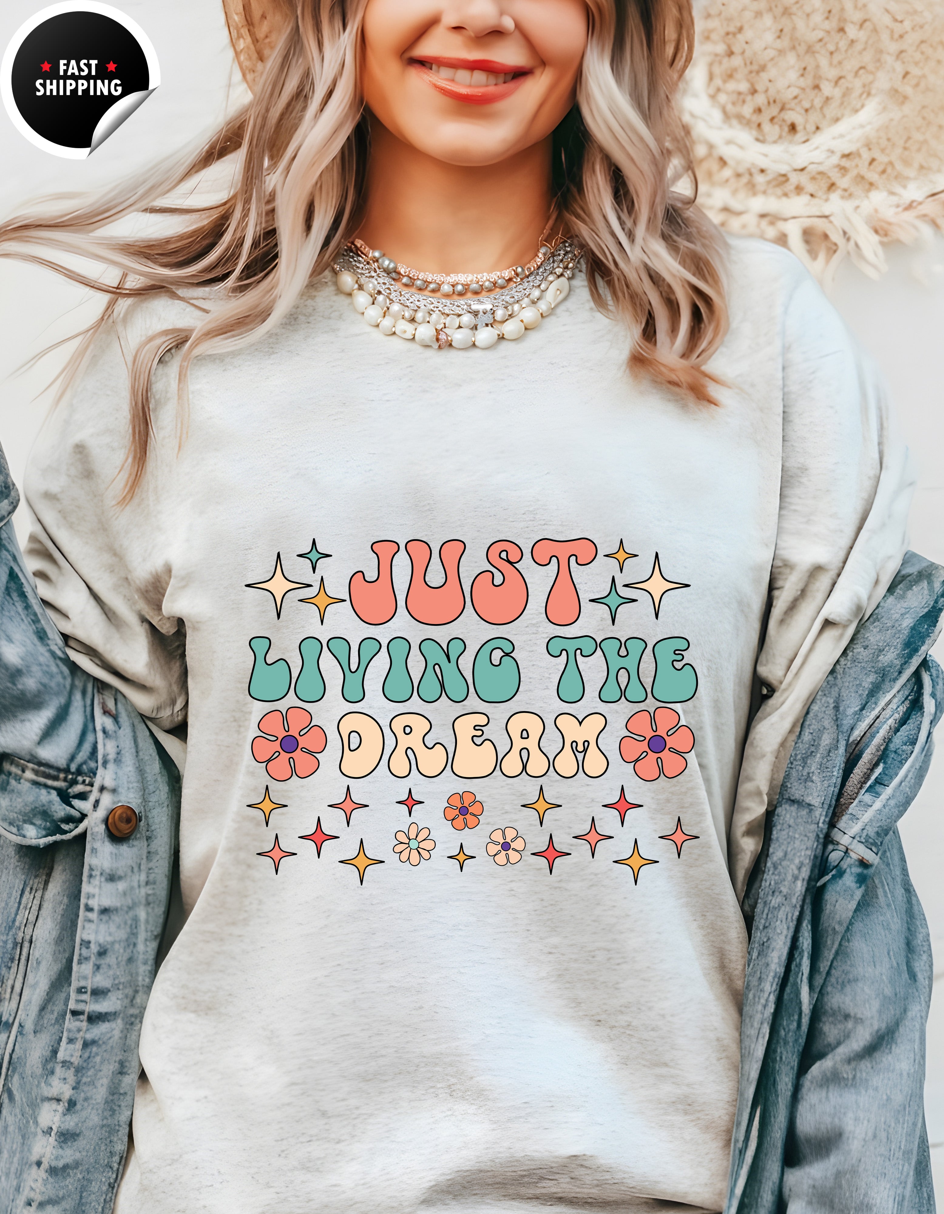 Just Living The Dream, Encouraging , Happy T-Shirt Lifestyle Mockup | Nutty Designs