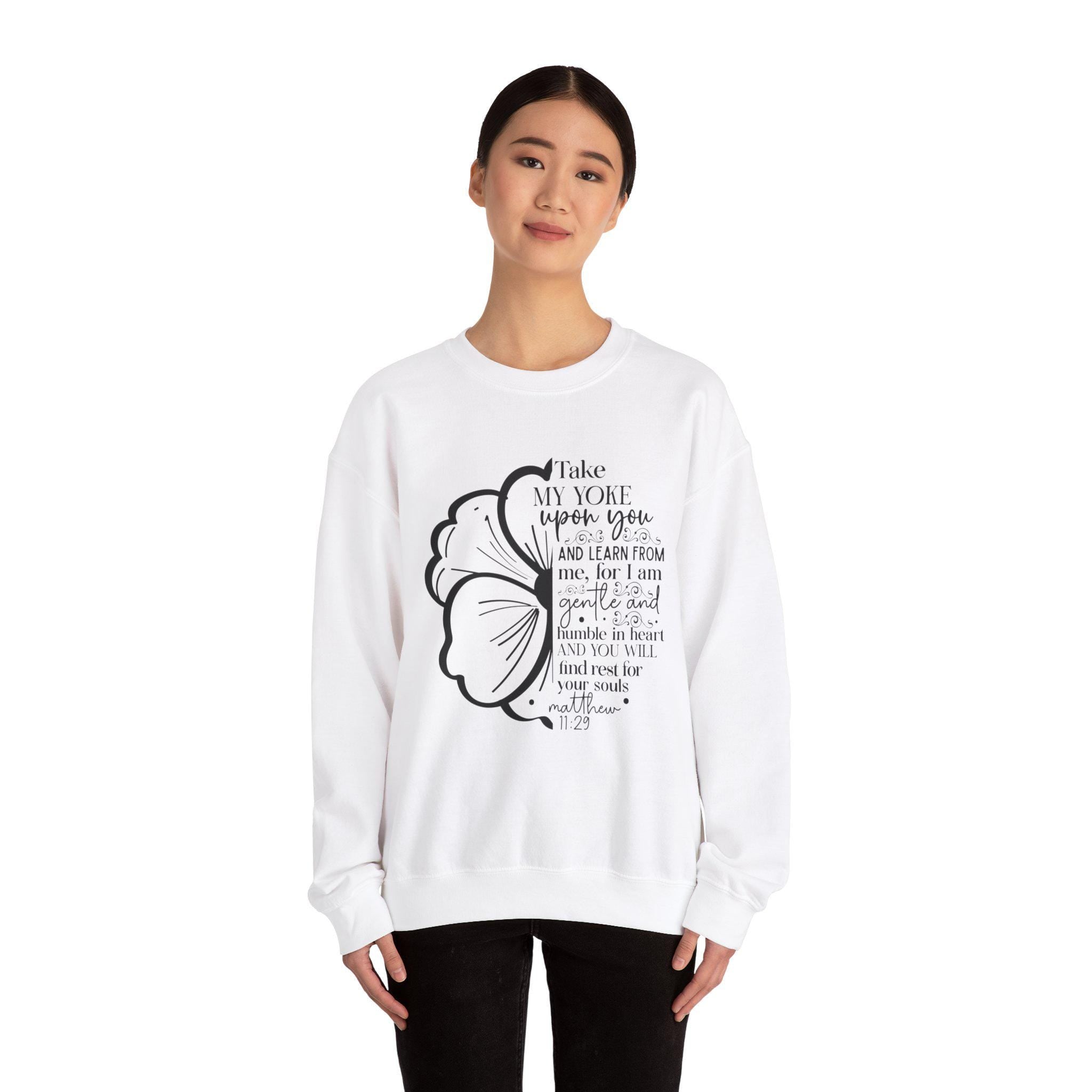 Faith-based Clothing Take My Yoke Upon You Sweatshirt, Learn from Me for I Am Gentle & Comfy Christian Apparel, Inspirational Gift for Her