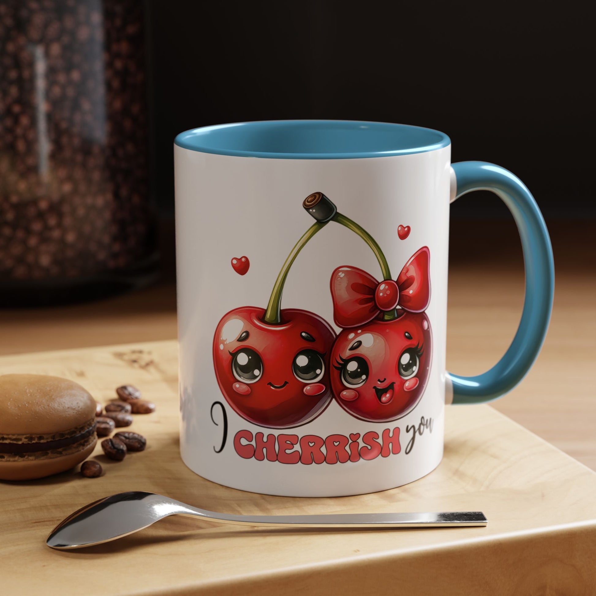 Kawaii Cherries I Cherrish You Mug Lifestyle Mockup | Nutty Designs