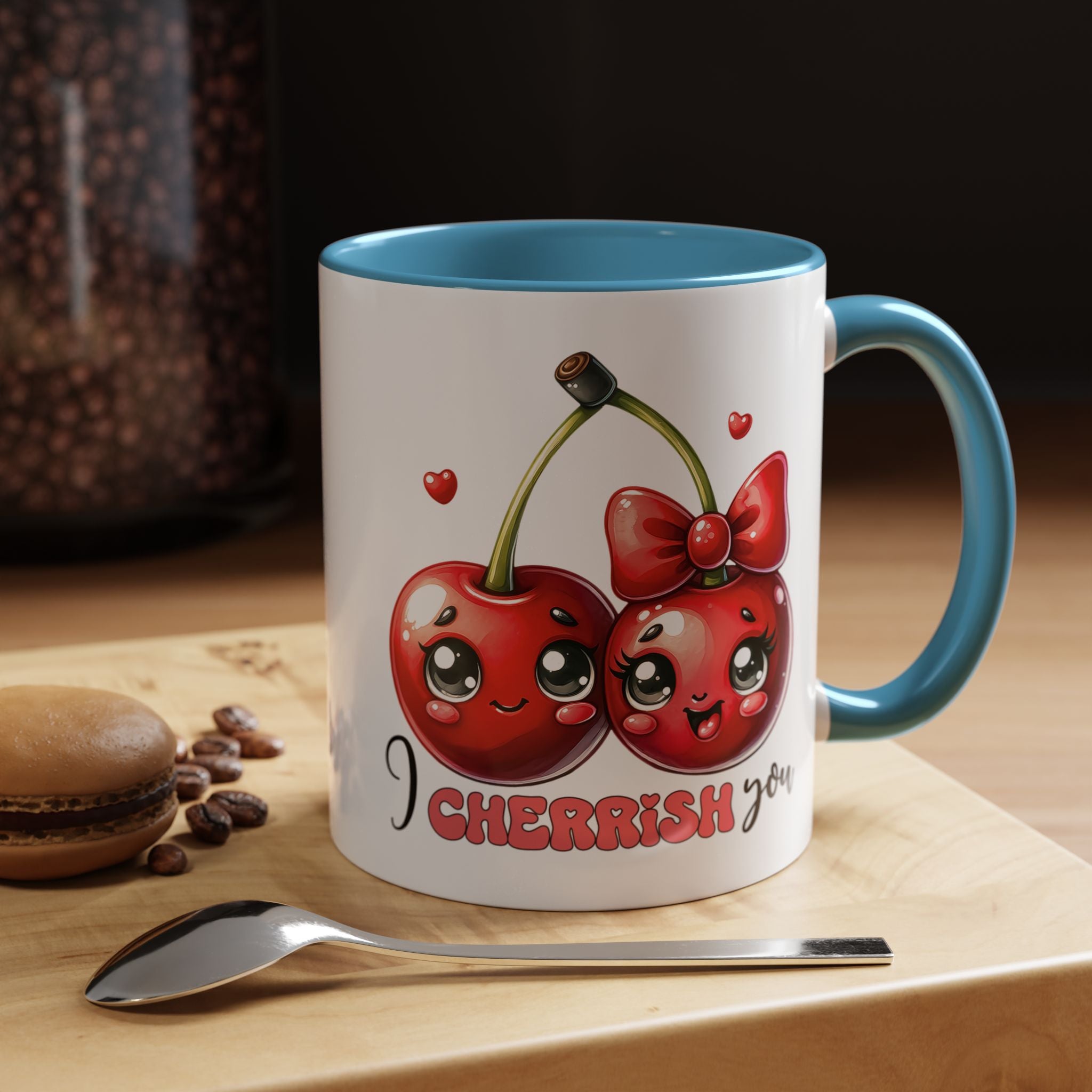 Kawaii Cherries I Cherrish You Mug Lifestyle Mockup | Nutty Designs