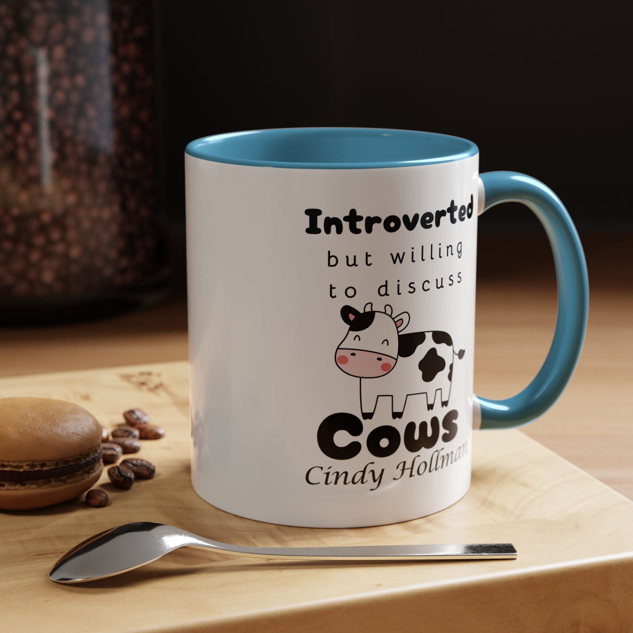 Funny Coffee Mug, Introverted But Willing To Discuss Cows Personalized Accent Coffee Mug (11 and 15oz)