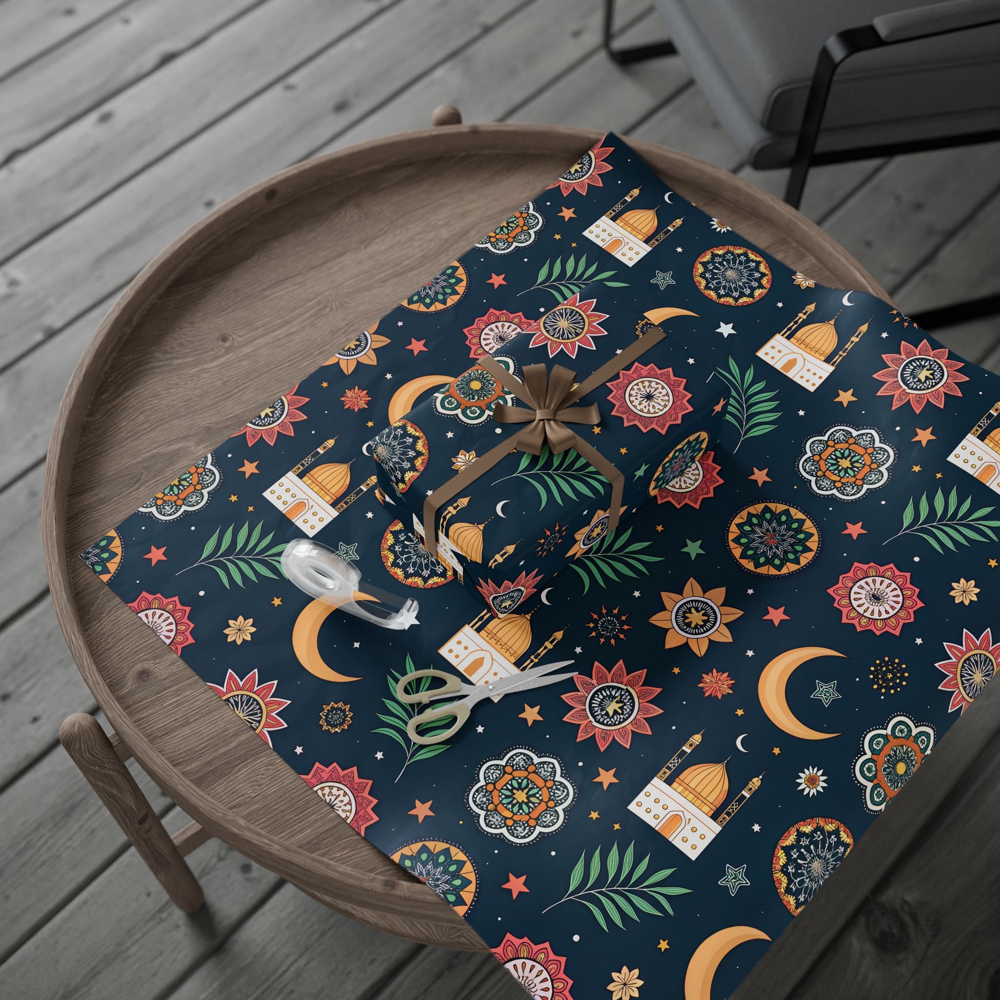 Ramadan Wrap Paper - Islamic Gift Wrap With Nights Mosque, Moon and Stars Design