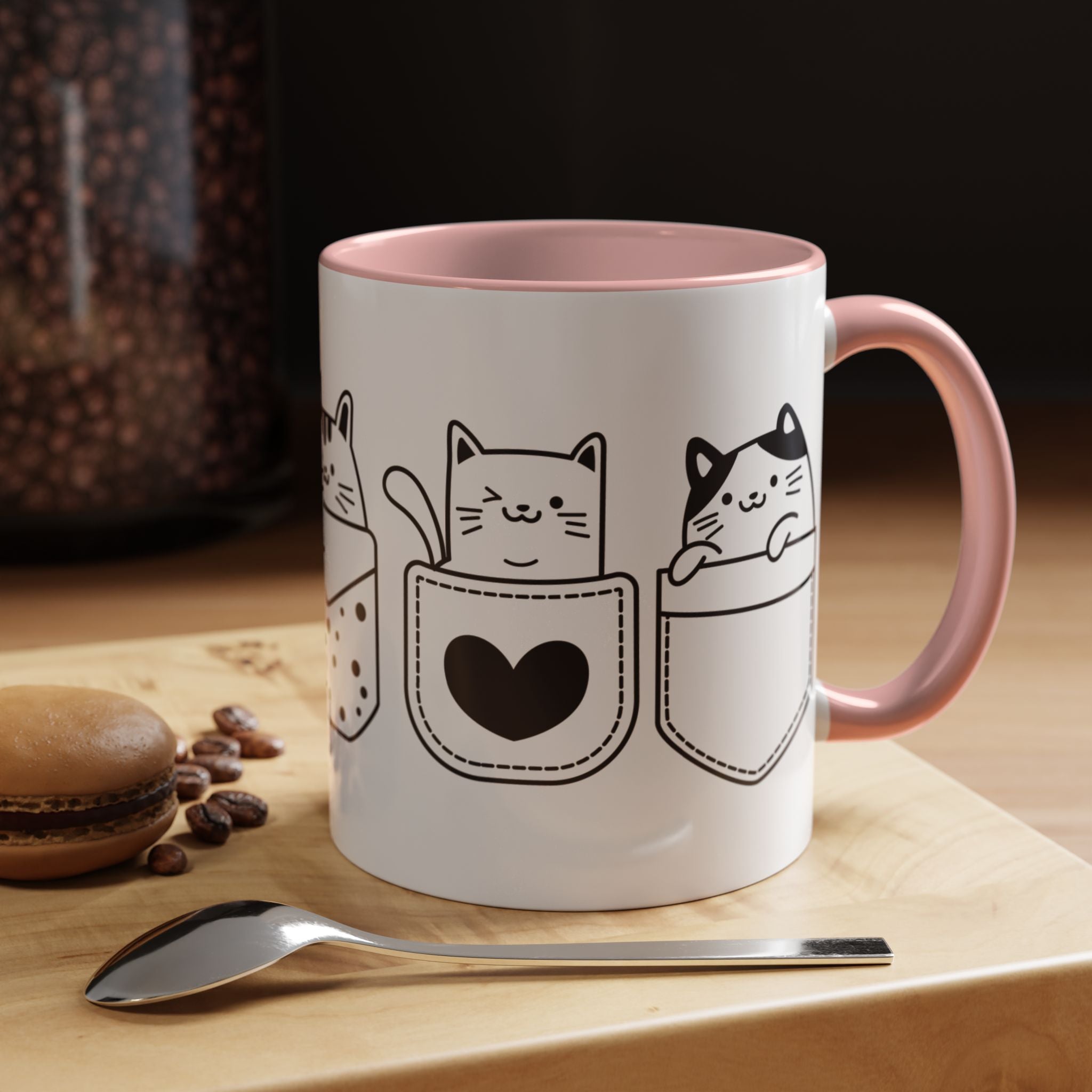 Funny Coffee Mug, Personalized Mug, Pocket Full Of Cats Accent Cup (11, 15oz), Gift Under 20, White Elephant, Cat & pet lover gift