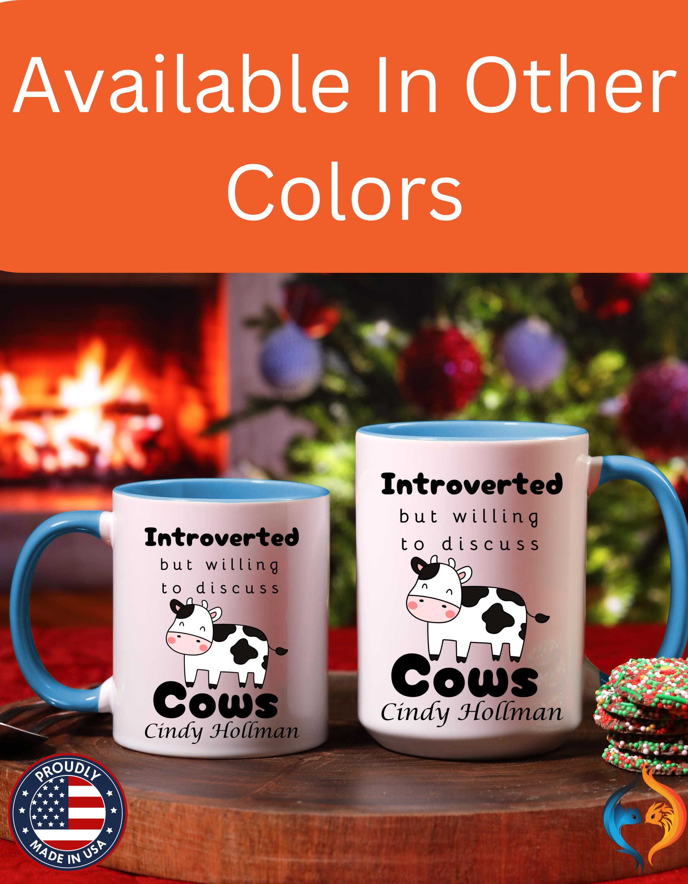 Funny Coffee Mug, personalized mug, Introverted But Willing To Discuss Cows Personalized Accent Coffee Cups (11oz, 15oz), gift under 20