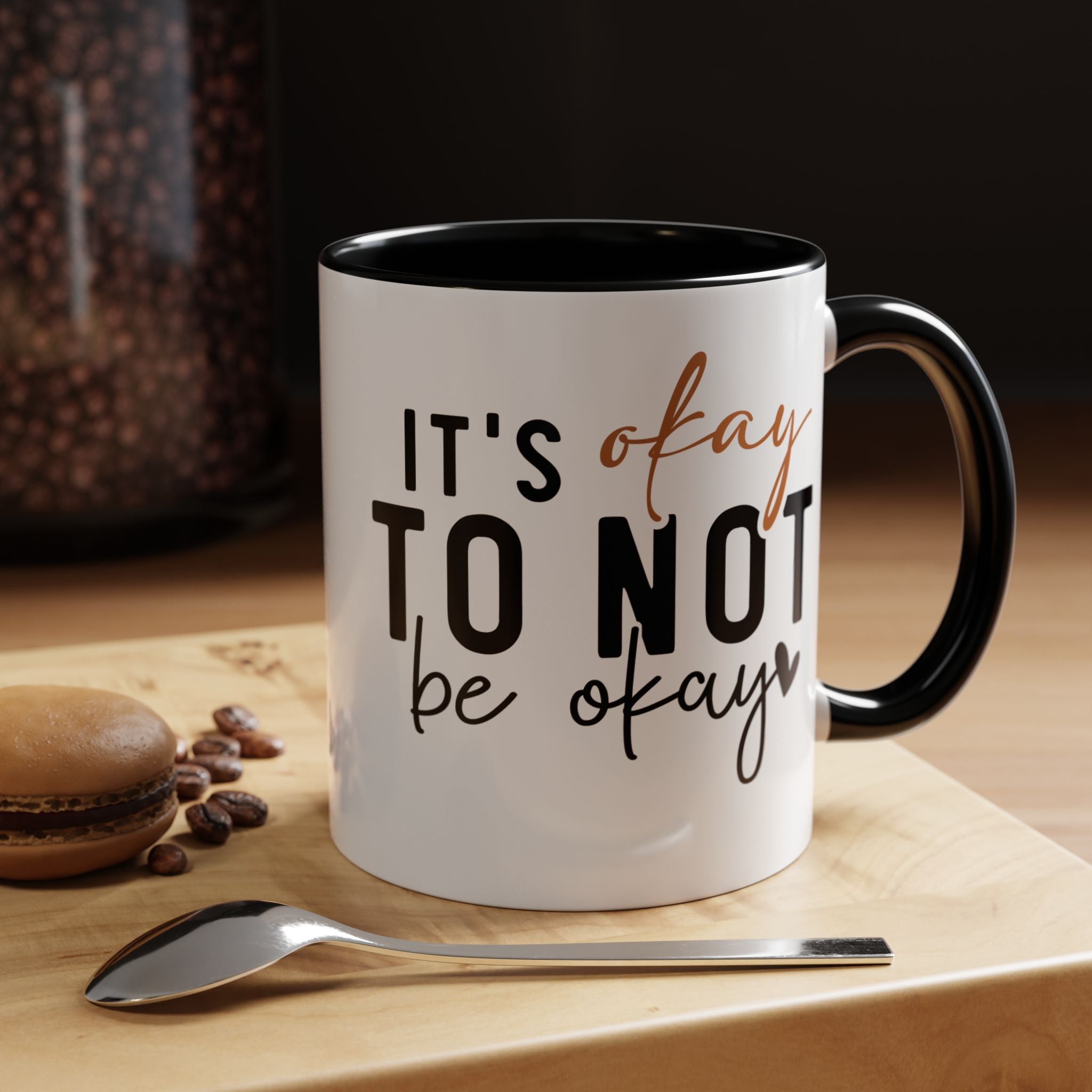 Funny Coffee Mug, Personalized Mug, It's Okay To Not Be Okay Accent Cup (11, 15oz), Gift Under 20, White Elephant gift
