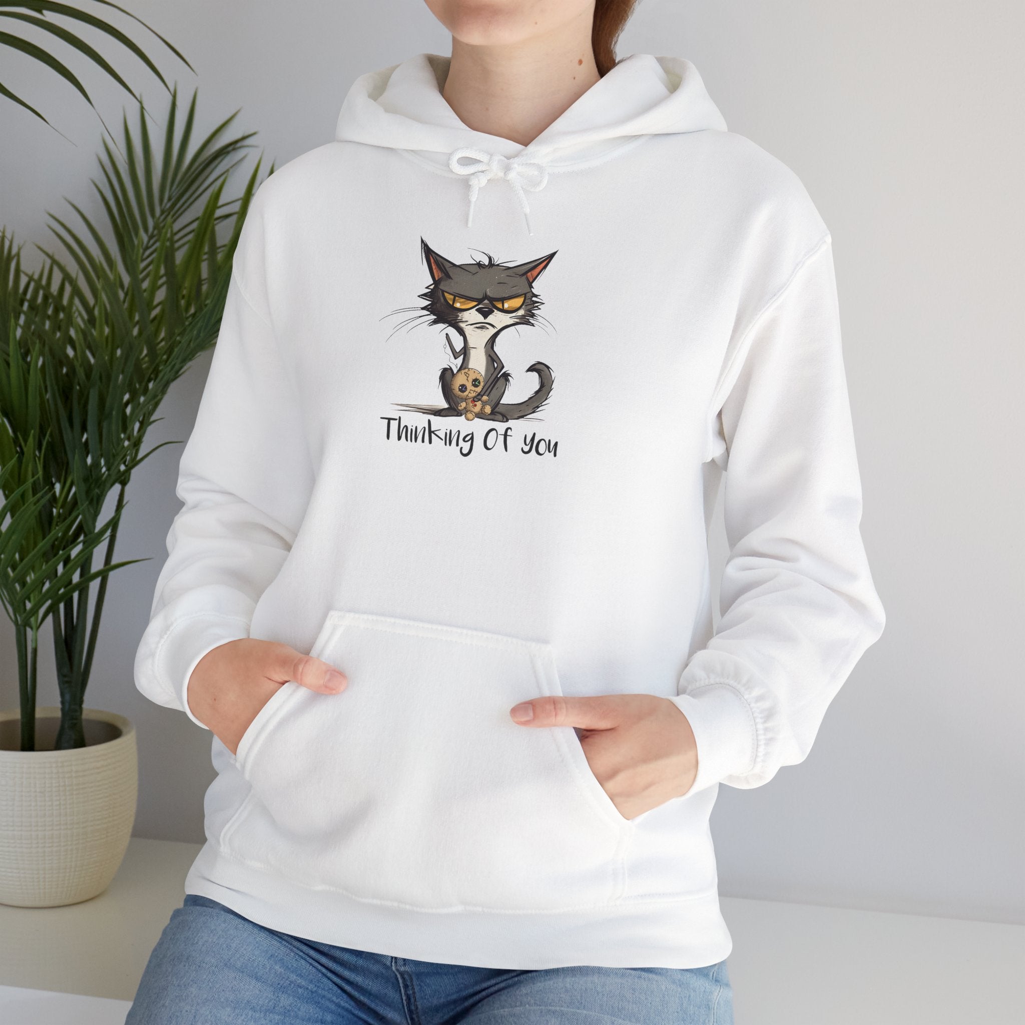 Grumpy Cat Illustration Hoodie – “Thinking Of You” Cute Cat Sweatshirt