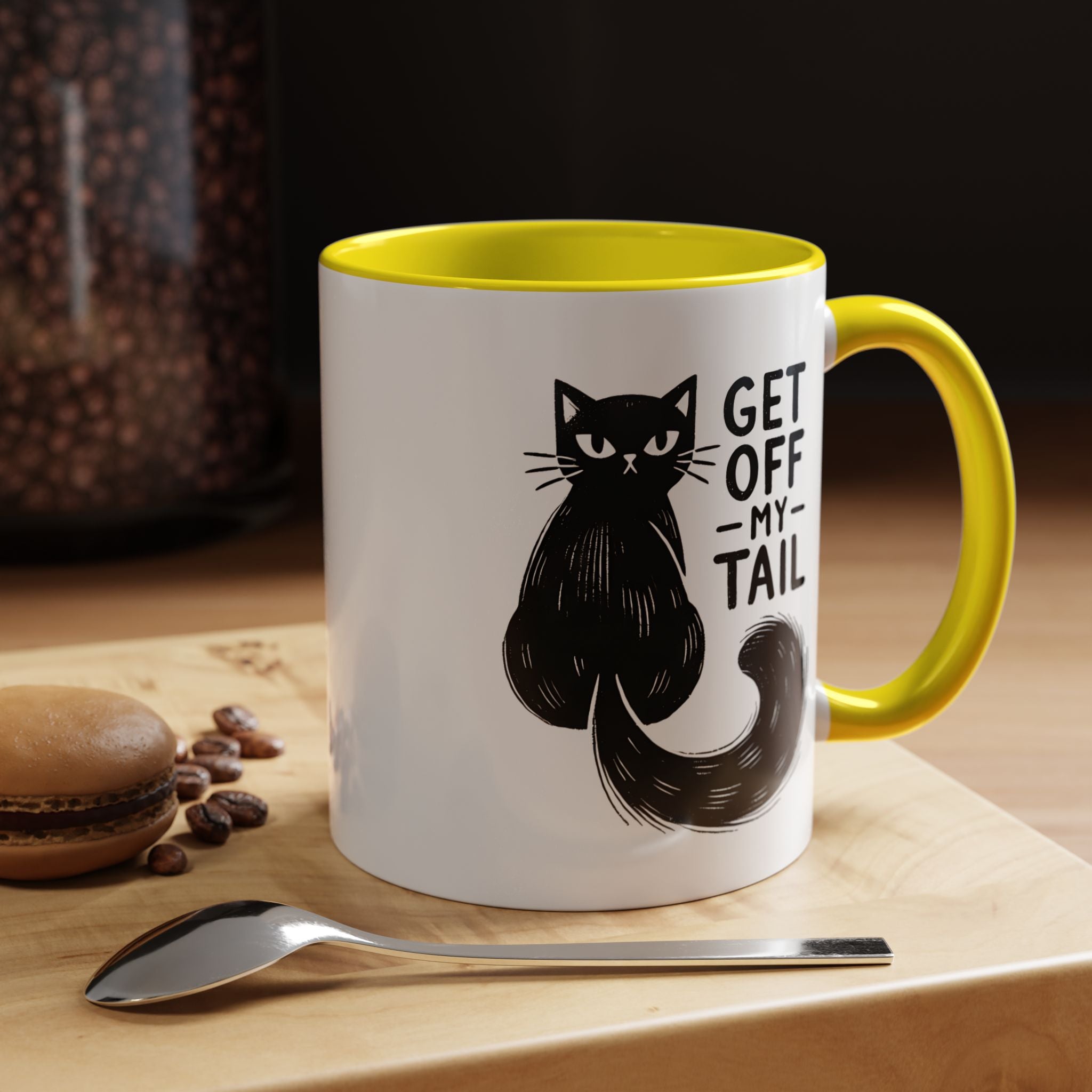 Get Off My Tail Cat , Sarcastic Tea Cup Mug Lifestyle Mockup | Nutty Designs