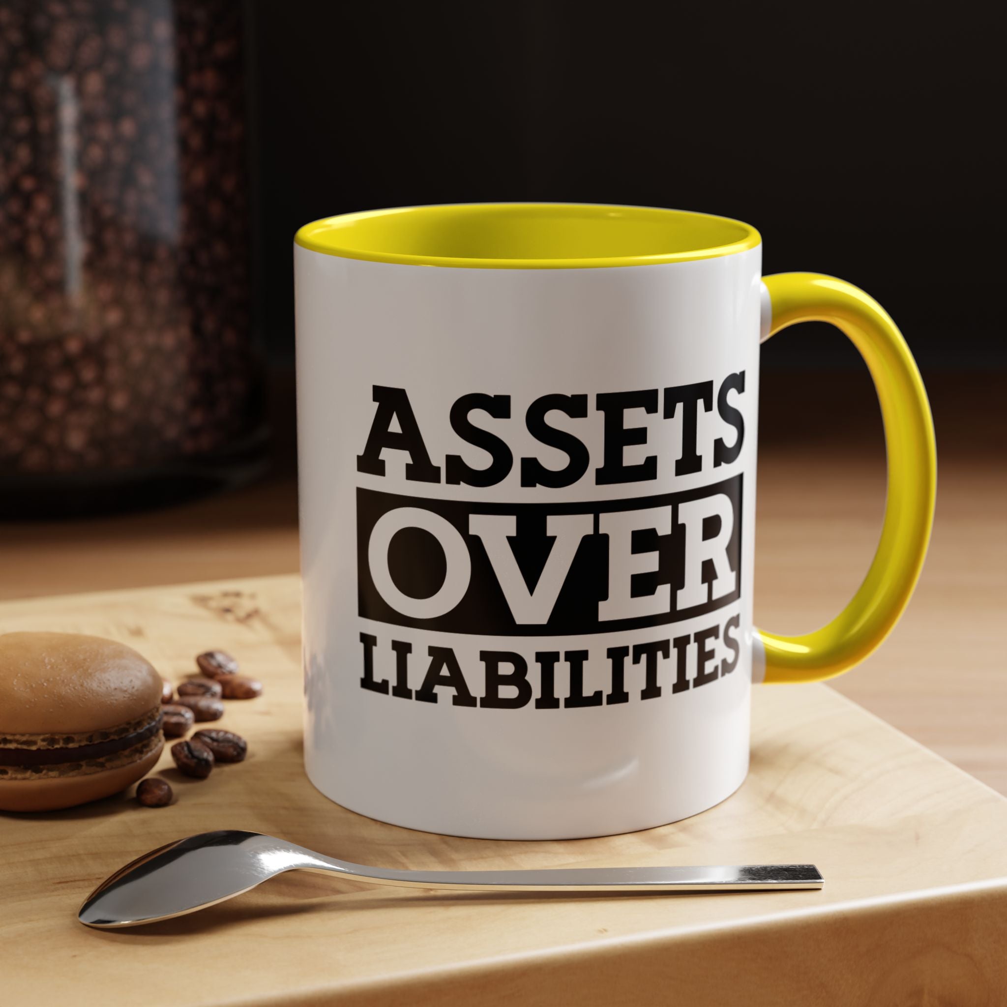Funny Coffee Mug, Personalized Mug, Assets Over Liabilities Accent Coffee Cup (11, 15oz), Gift Under 20, White Elephant, CPA, Accountant Cup