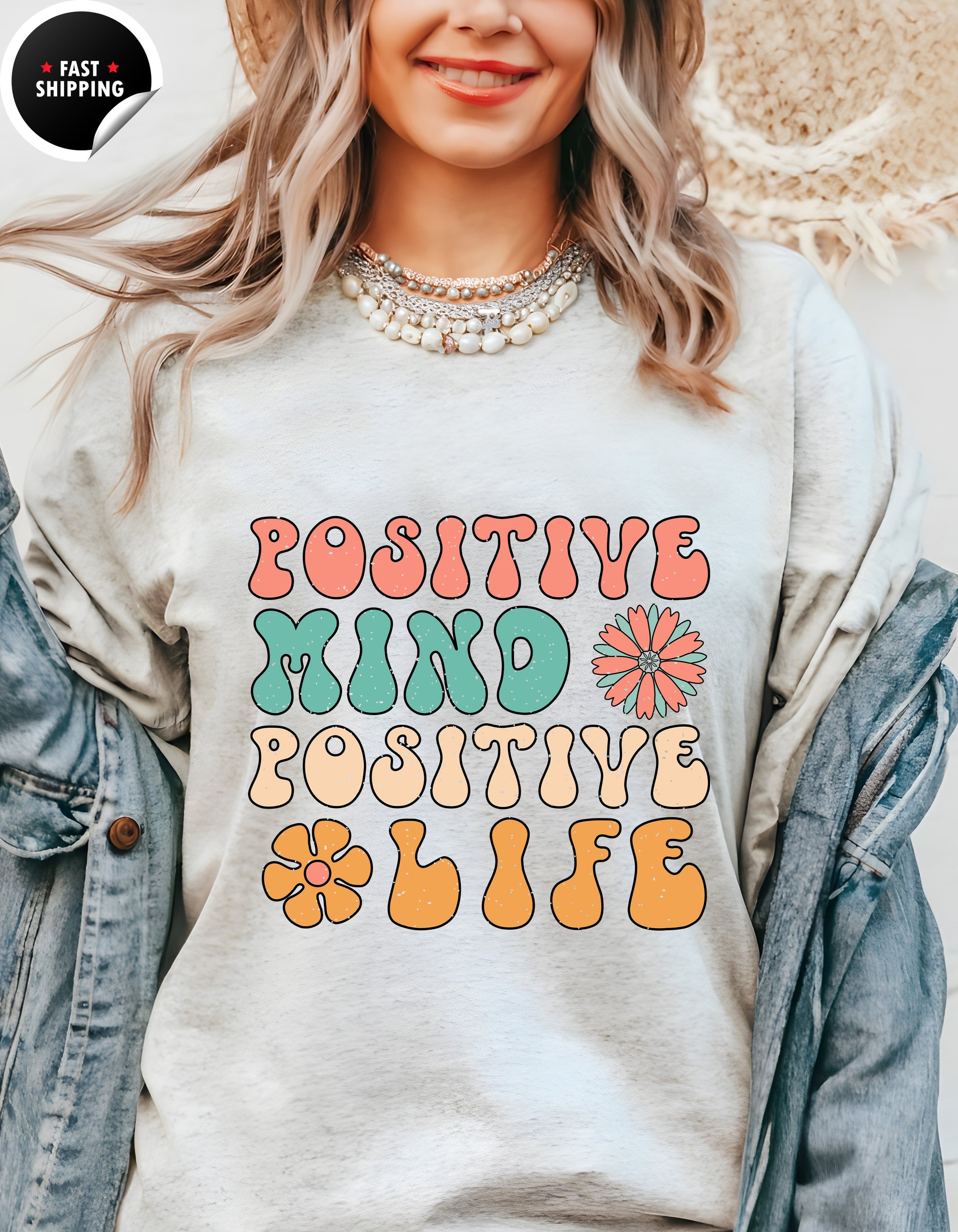 Positive Mind Positive Life — Good Vibes Only Encouraging T-Shirt Lifestyle Mockup | Nutty Designs