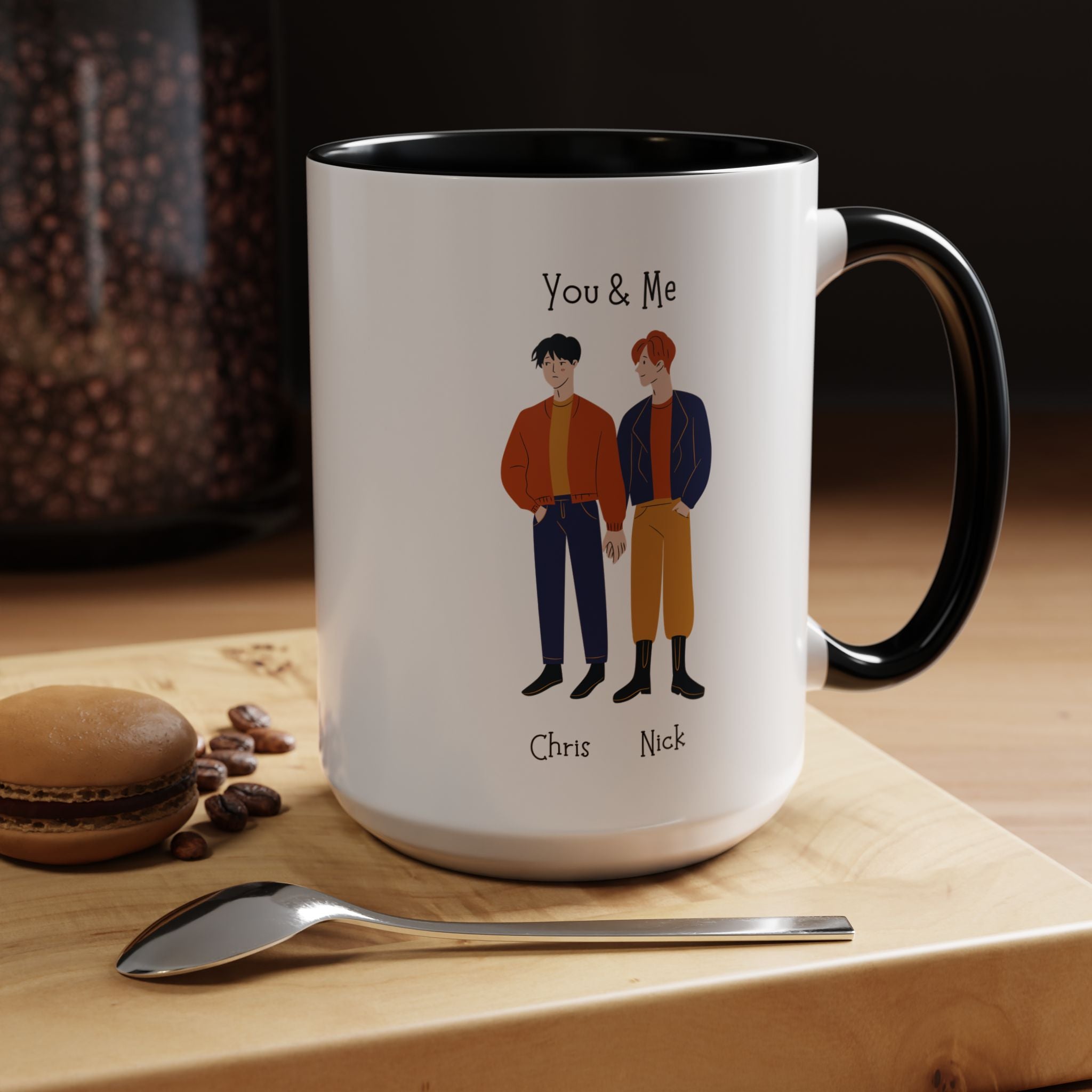 You And Me Gay, LGBTQ Lovers Personalized Romantic Mug, Love Is Love, Accent Cup 11/15oz, Anniversary Valentines, V-Day, Custom Couples Gift