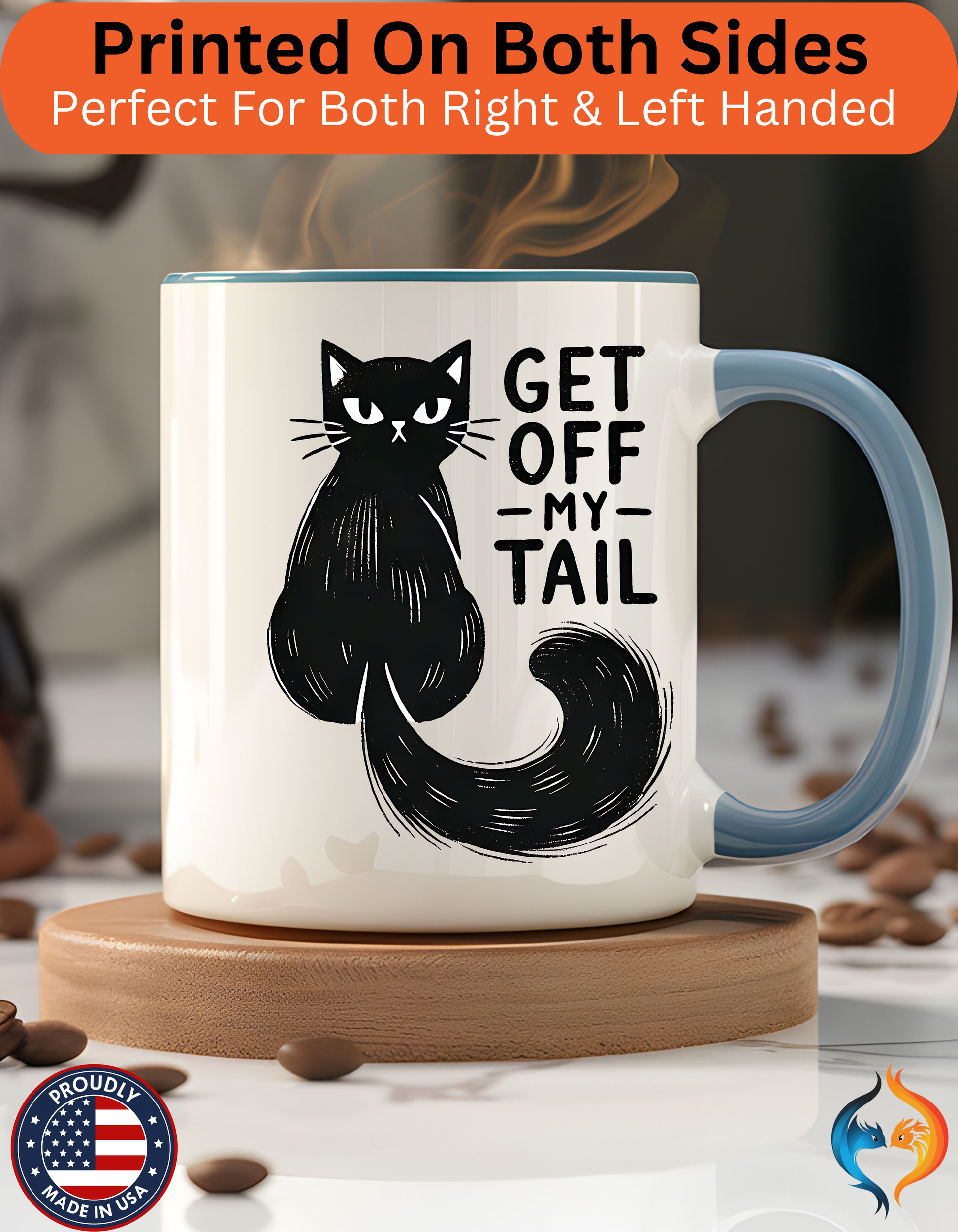 Get Off My Tail Cat , Sarcastic Tea Cup Mug Product Photo | Nutty Designs