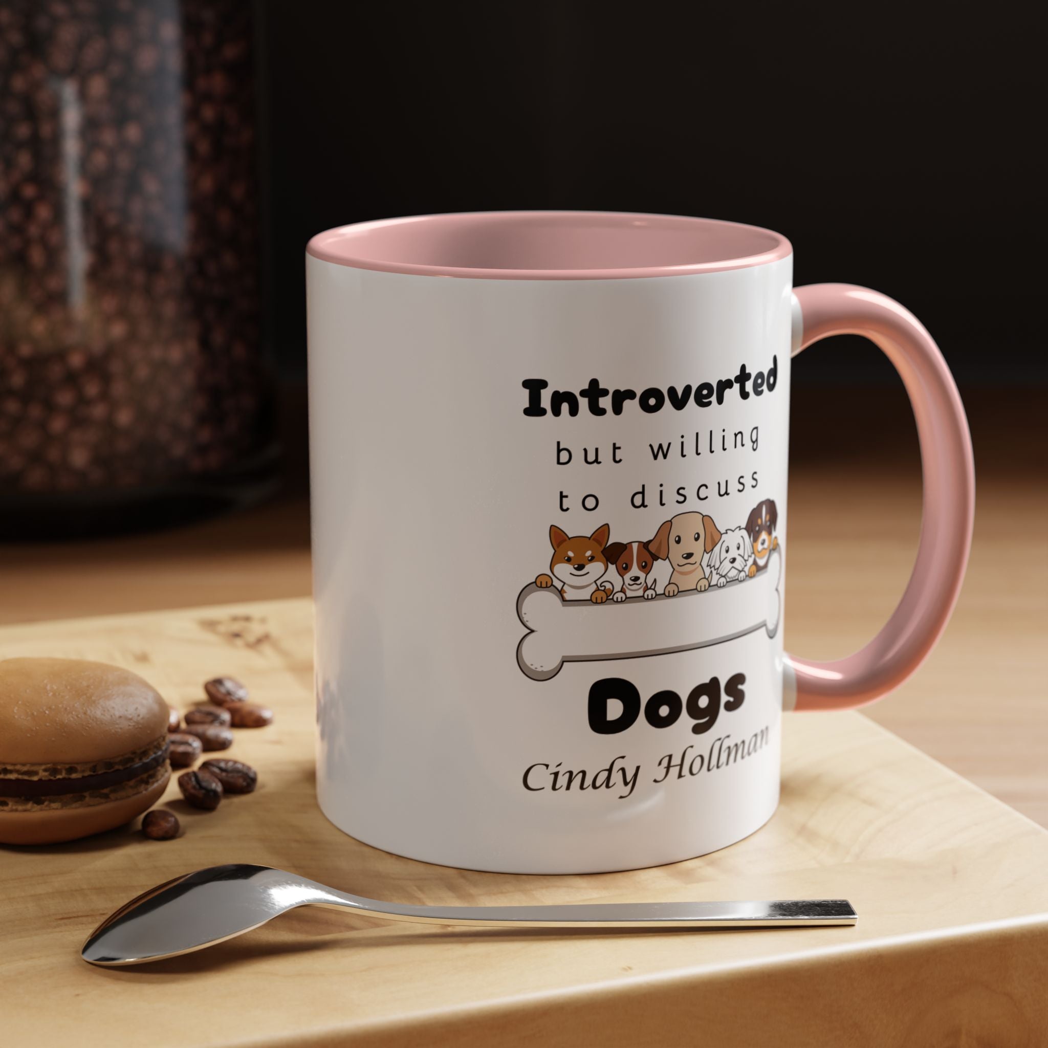 Introverted But Willing To Discuss Dogs Personalized Accent Coffee Mug (11 and 15oz)