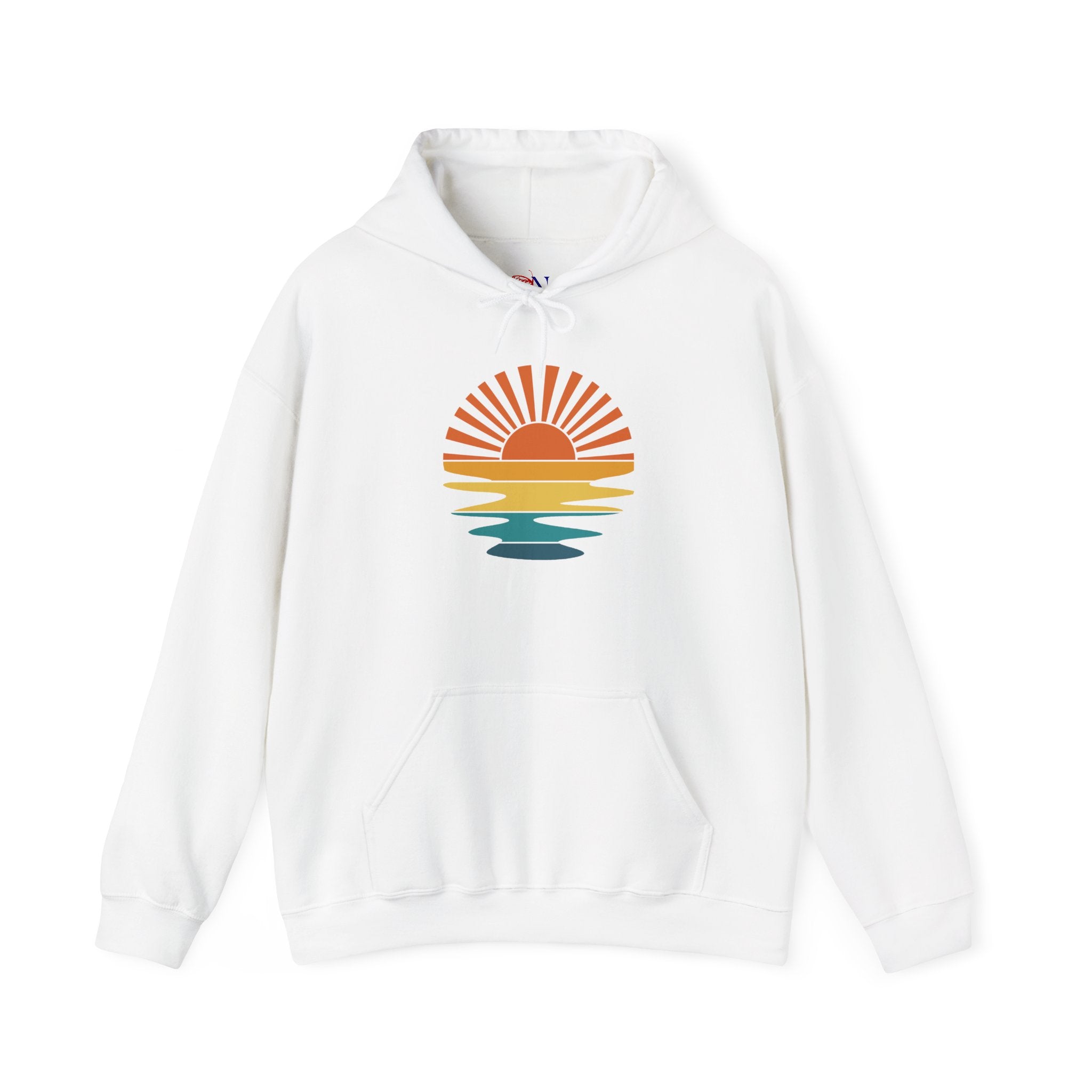 Sunset Minimalist Hoodie — Retro Sunrise Graphic Hooded Sweatshirt