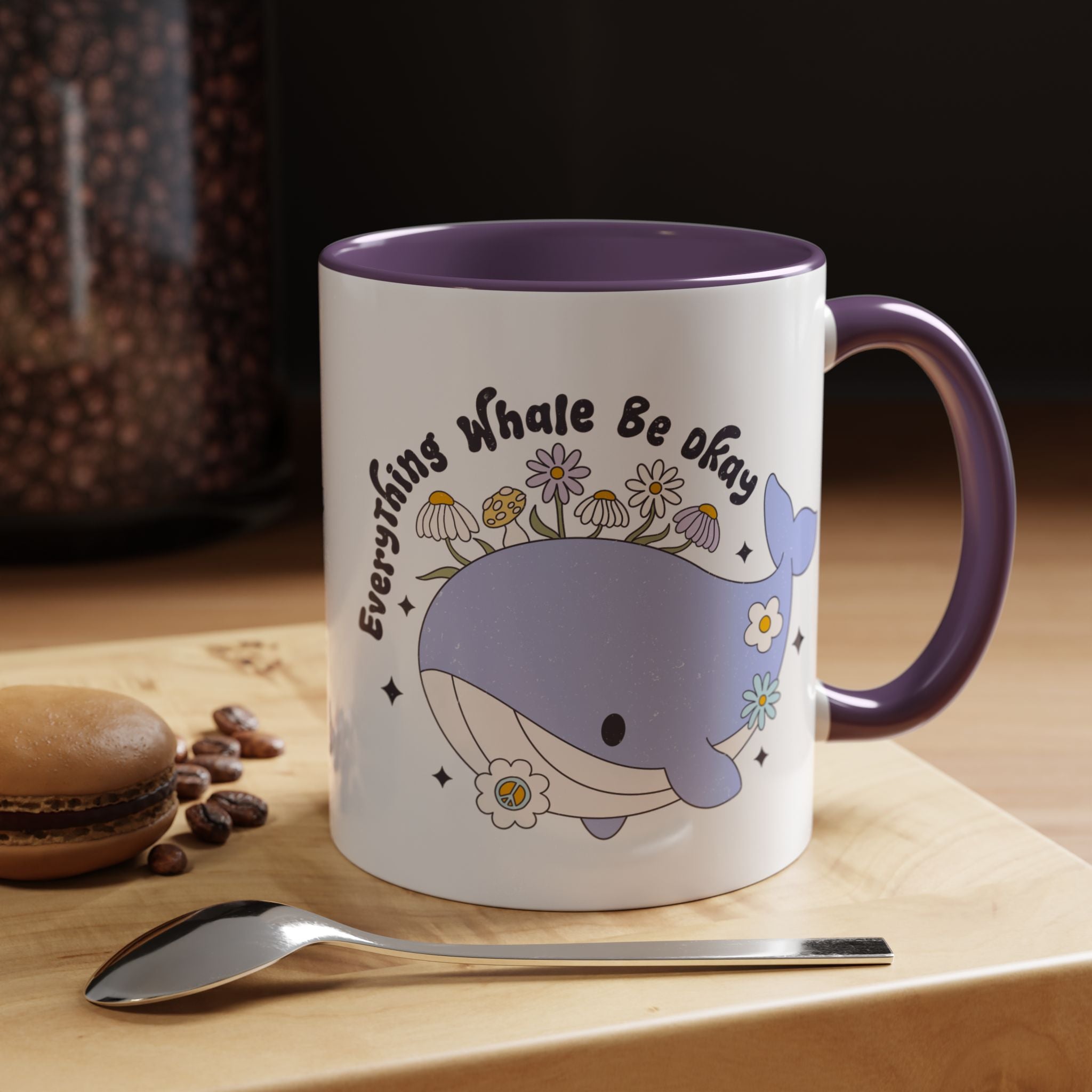 Funny Coffee Mug, Personalized Mug, Cute Whale Cup Everything Whale Be Okay Accent Cup (11, 15oz), Gift Under 20, White Elephant gift