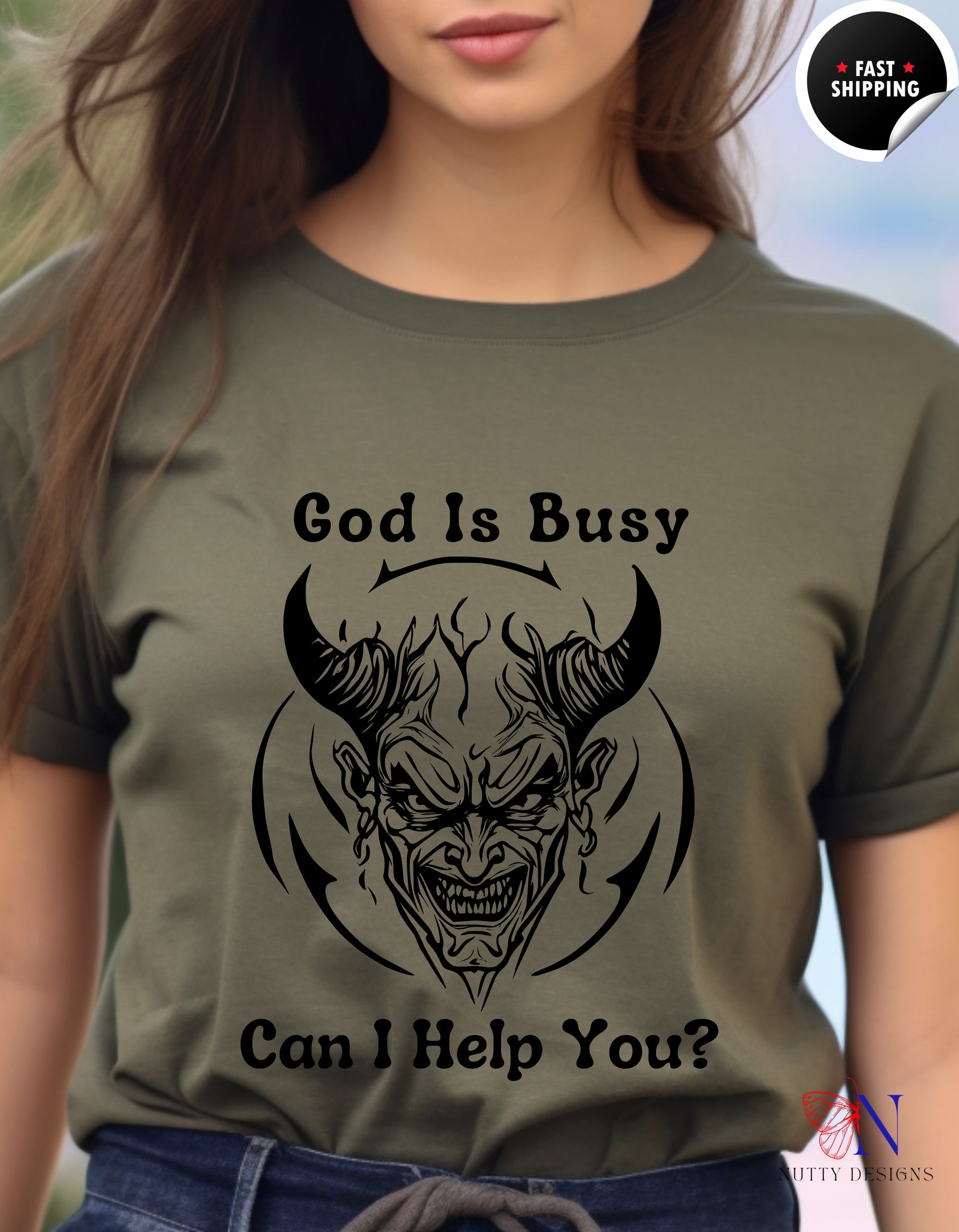 God Is Busy Dark , atheist religious T-Shirt Product Photo | Nutty Designs