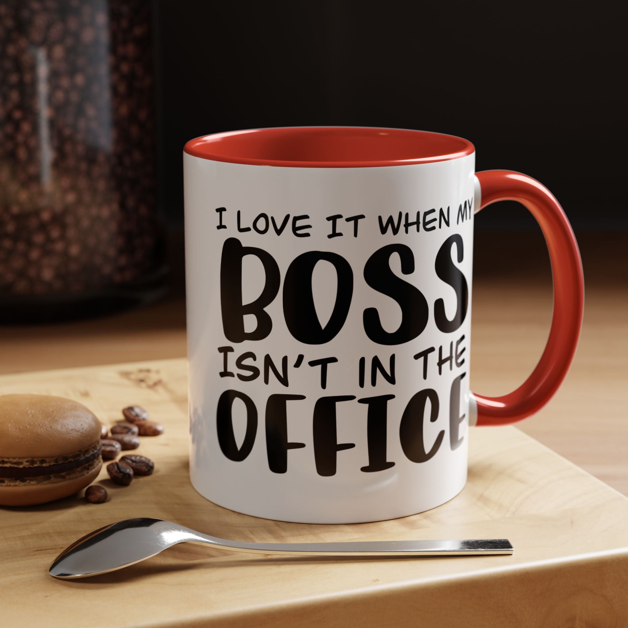 Funny Coffee Mug, Personalized Mug, I love it when my boss isn't in the office Accent Cup (11, 15oz), Gift Under 20, White Elephant gift