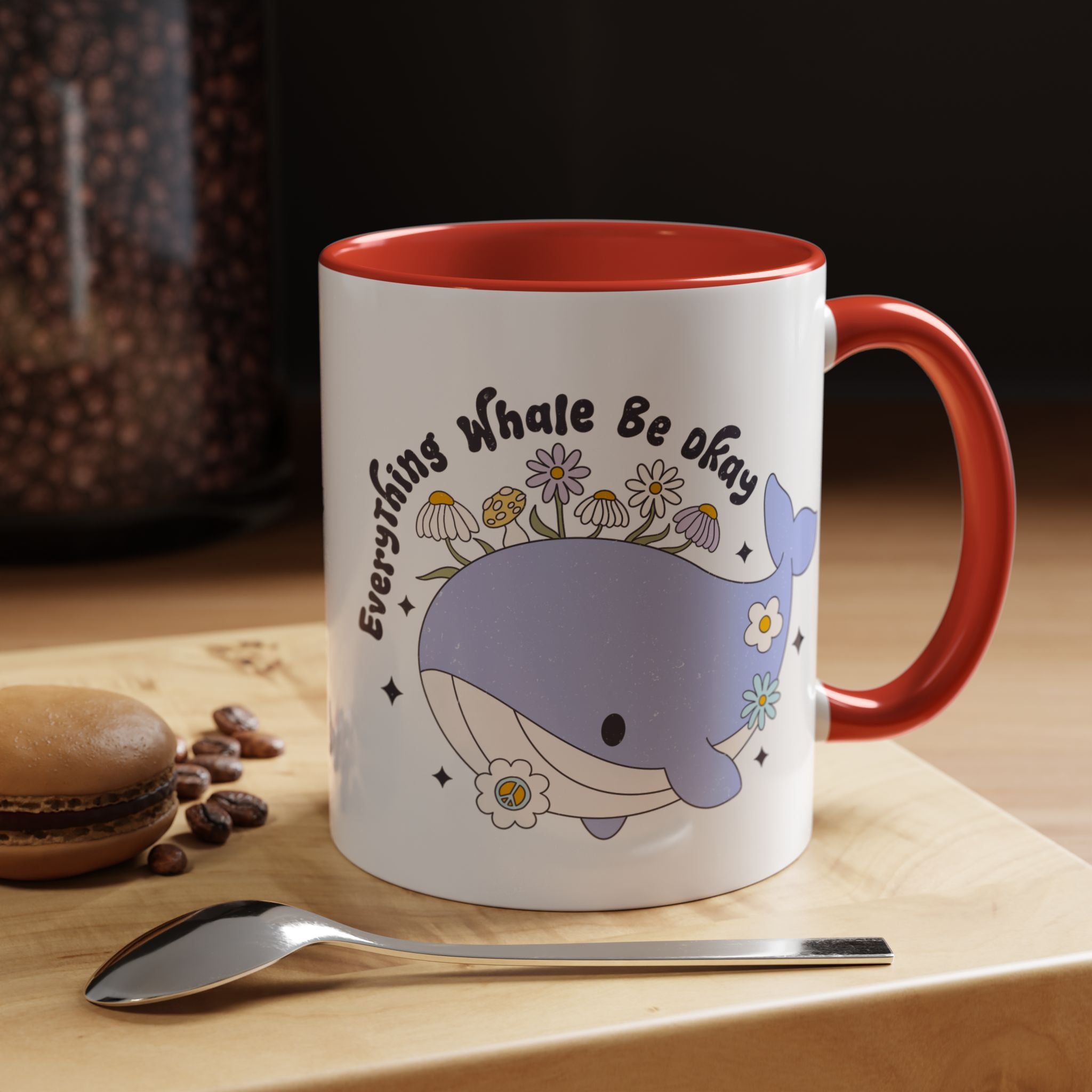 Funny Coffee Mug, Personalized Mug, Cute Whale Cup Everything Whale Be Okay Accent Cup (11, 15oz), Gift Under 20, White Elephant gift