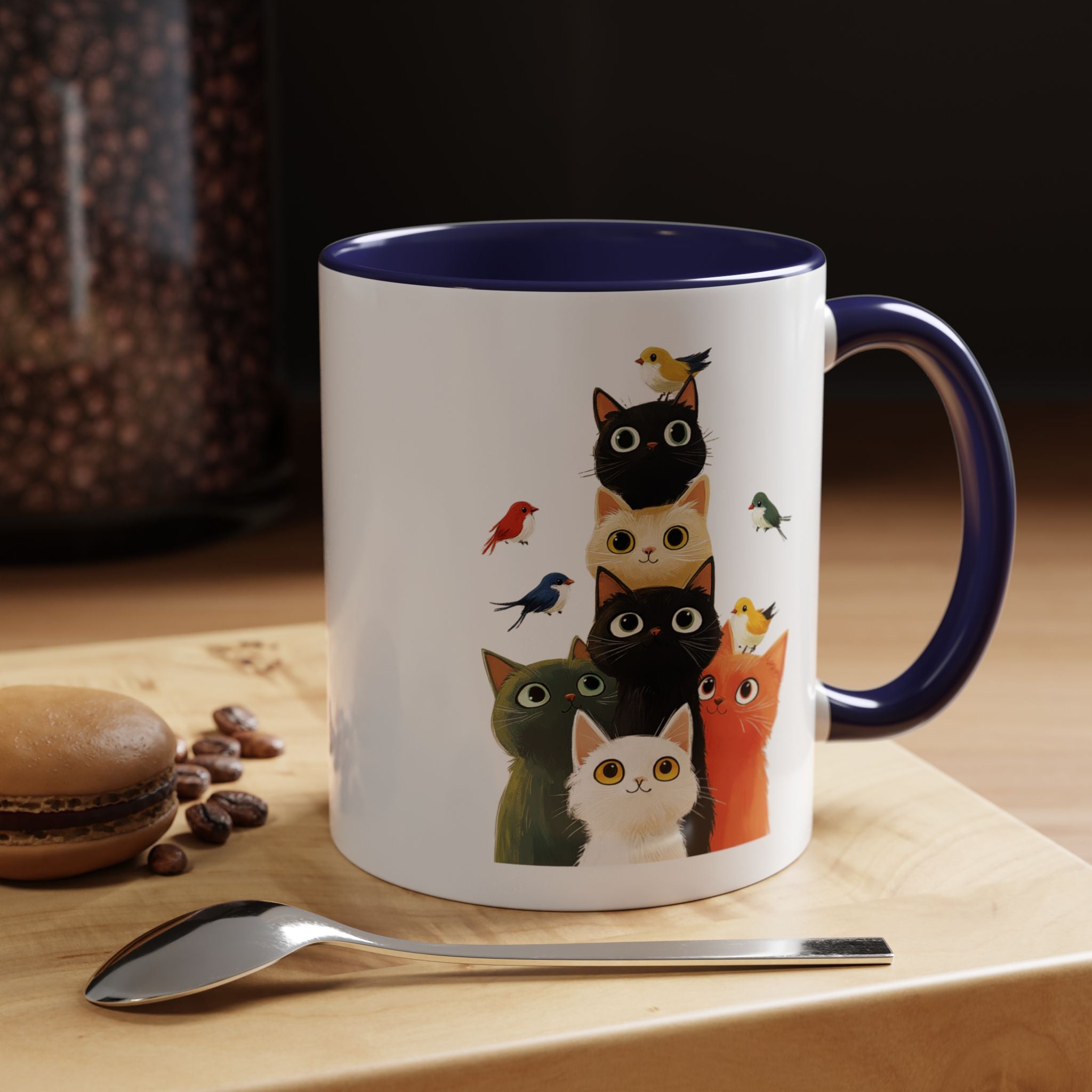 Funny Coffee Mug, Personalized Mug, Cats and Birds Accent Coffee Cup (11, 15oz), Gift Under 20, White Elephant gift, for animal & pet lovers
