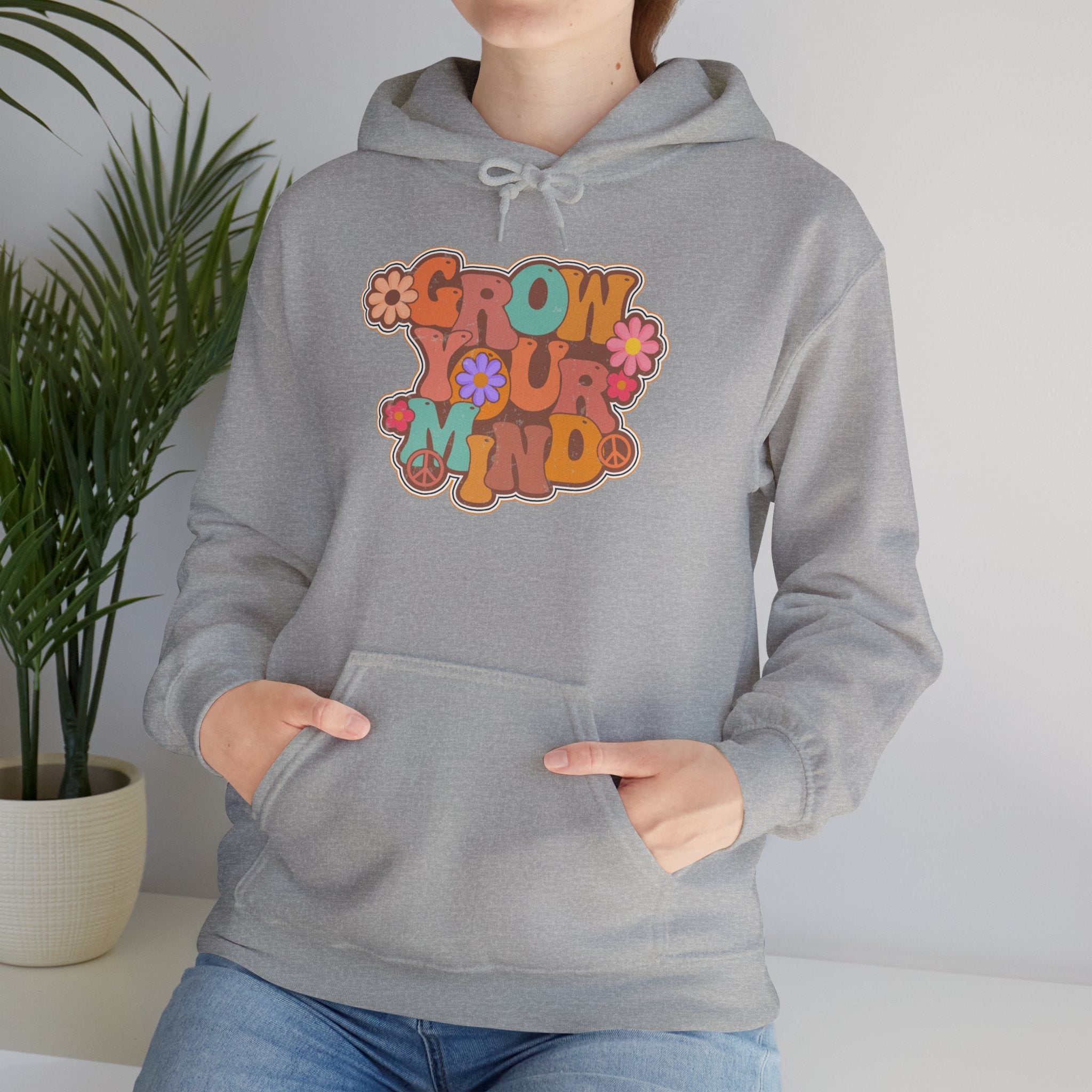 Grow Your Mind Hoodie — Retro Floral Positivity Sweatshirt