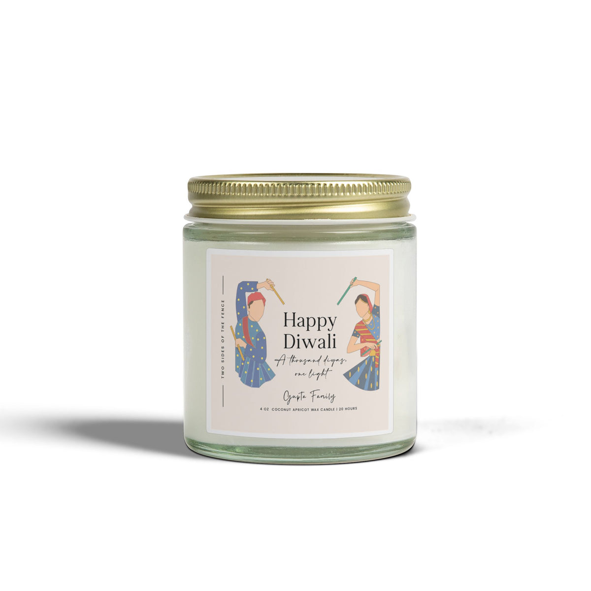 Personalized Diwali Candle – Dancing Couple III Gift, 4 oz or 9 oz