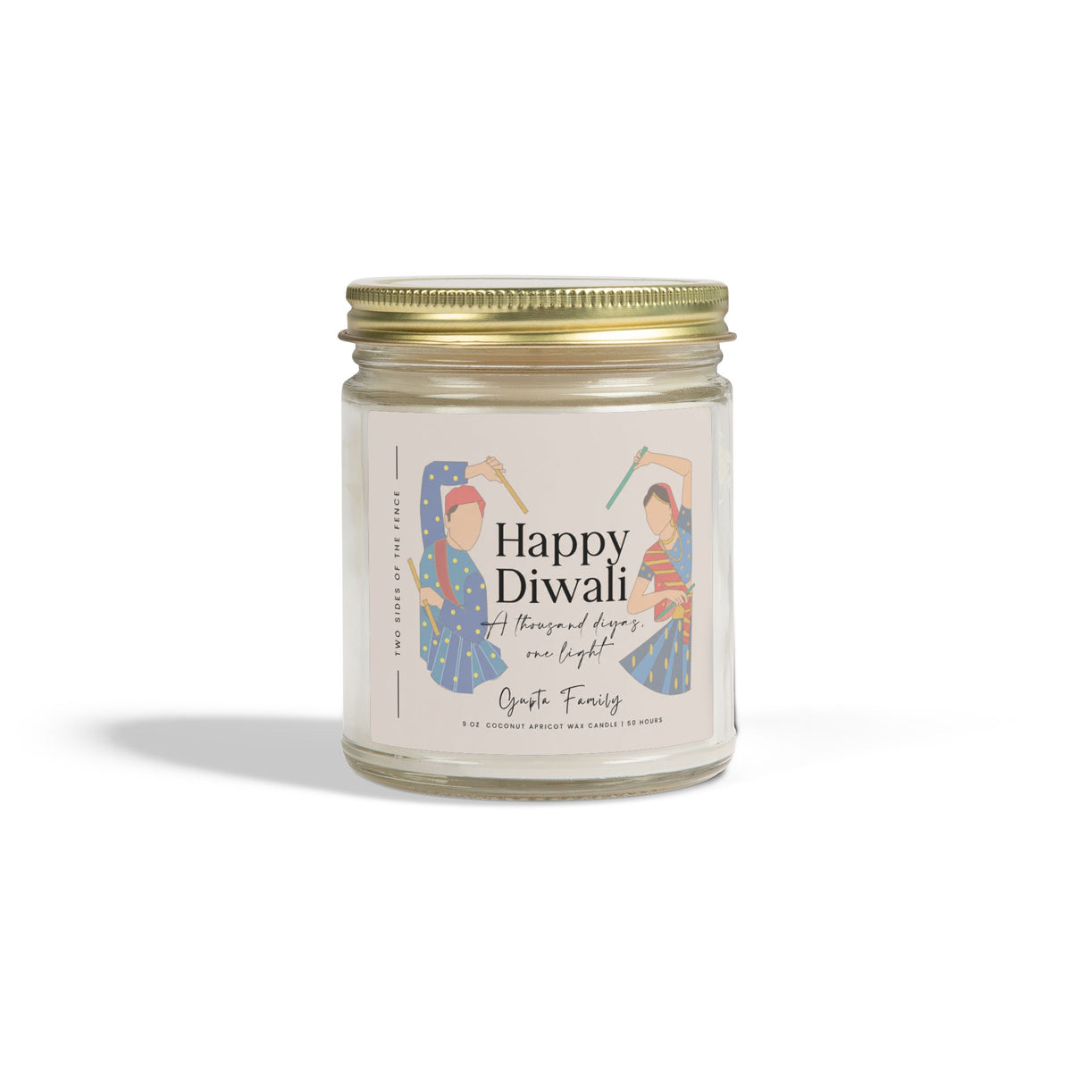 Personalized Diwali Candle – Dancing Couple III Gift, 4 oz or 9 oz