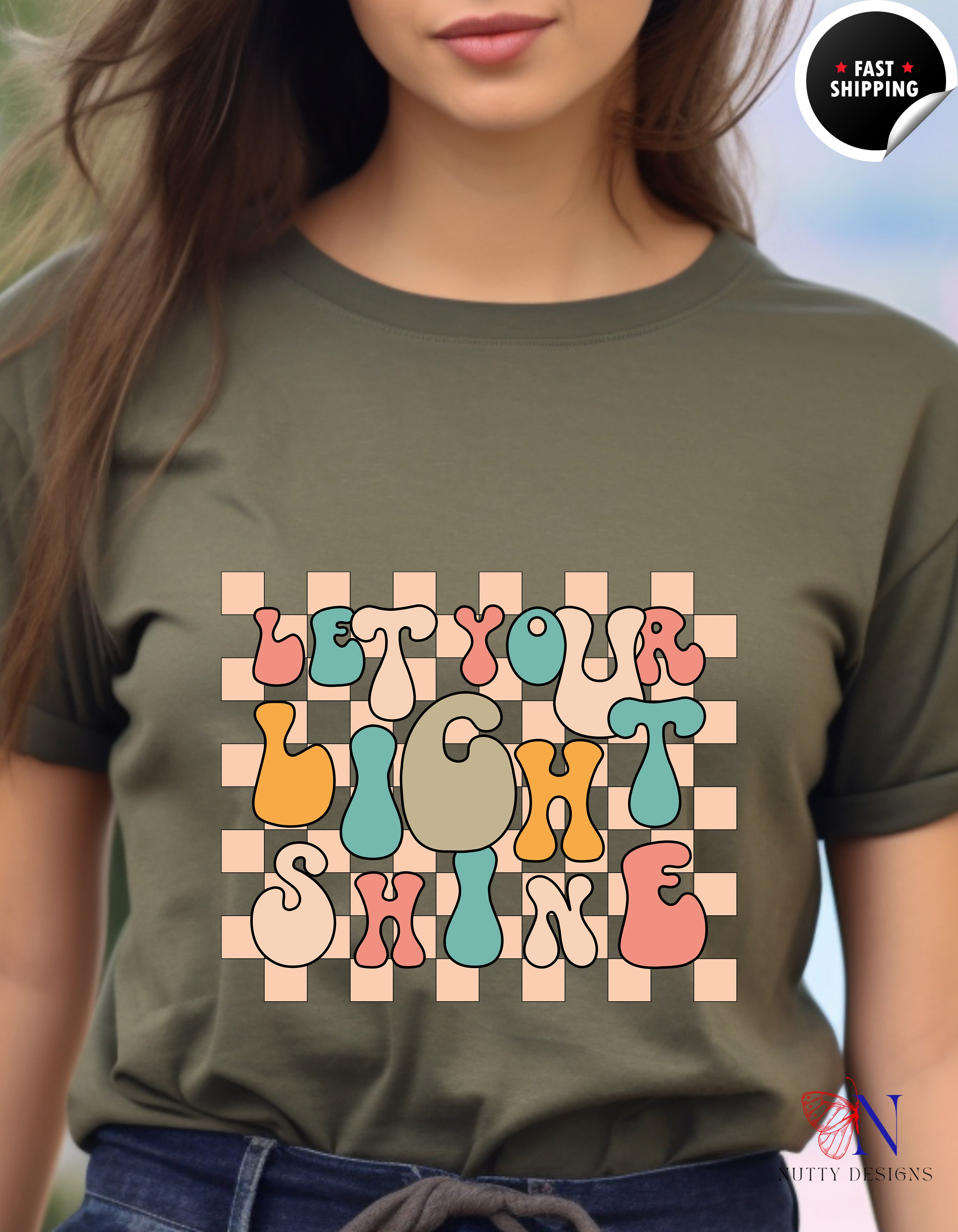 Let your Light Shine retro , inspirational , Positive T-Shirt Product Photo | Nutty Designs