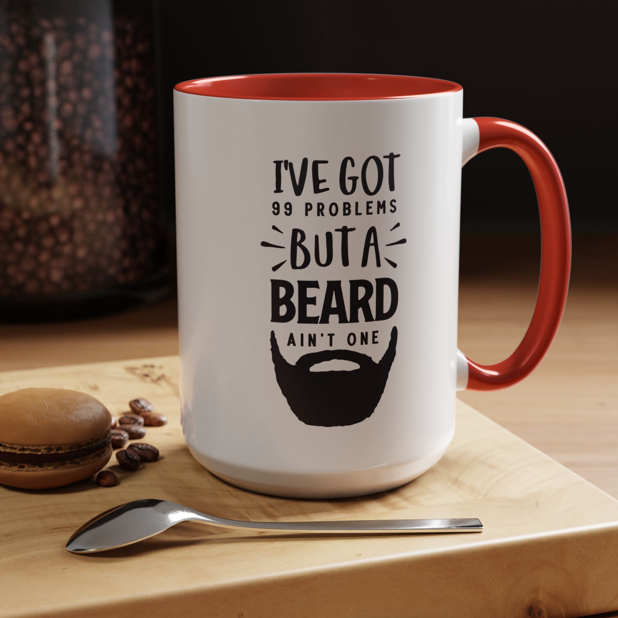 Funny Coffee Mug, Personalized Mug, I've Got 99 Problems But A Beard Ain't One Accent Cup (11, 15oz), Gift Under 20, White Elephant gift