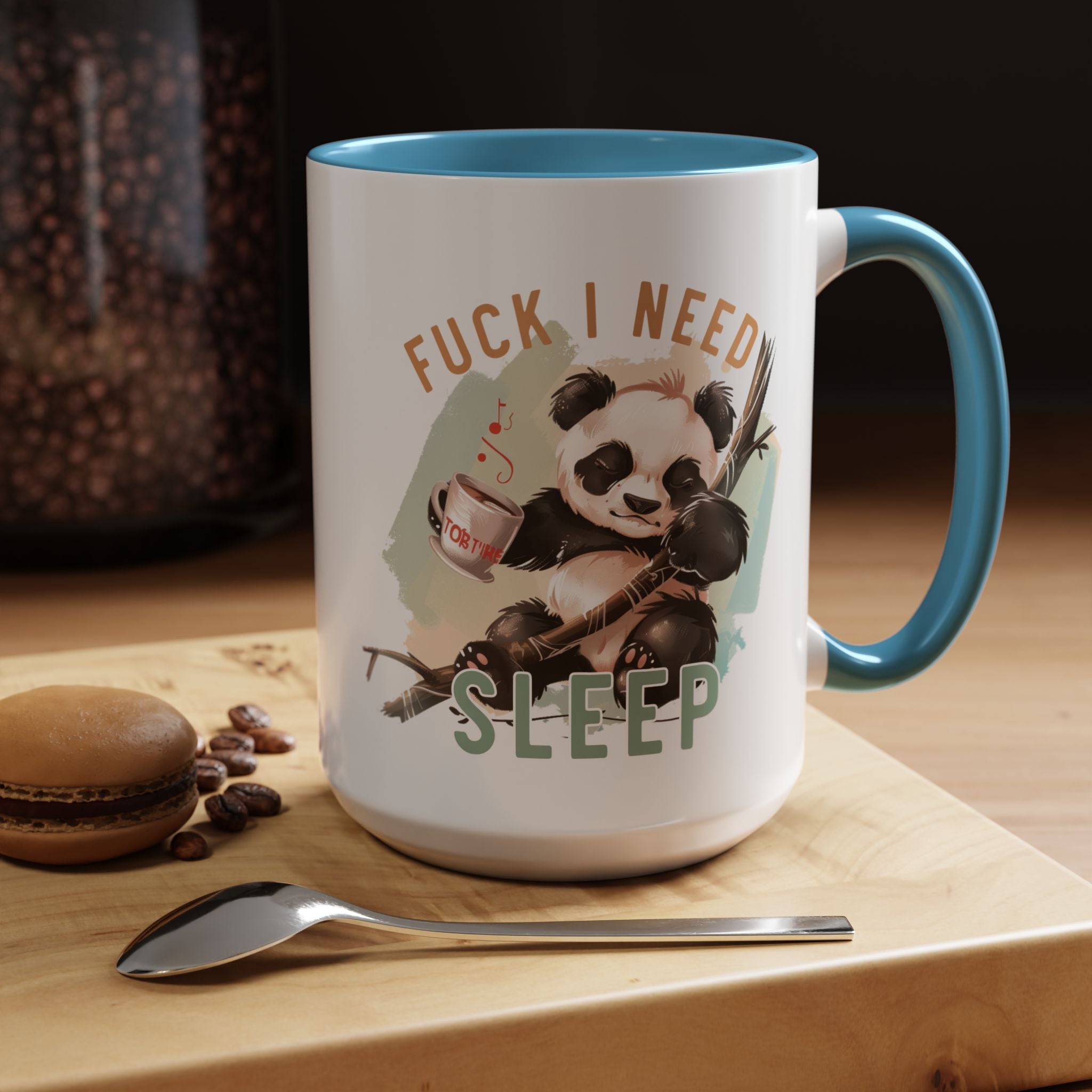 Funny Coffee Mug, Personalized Mug, Cute Panda Fuck I Need Sleep Accent Cup (11, 15oz), Gift Under 20, White Elephant gift