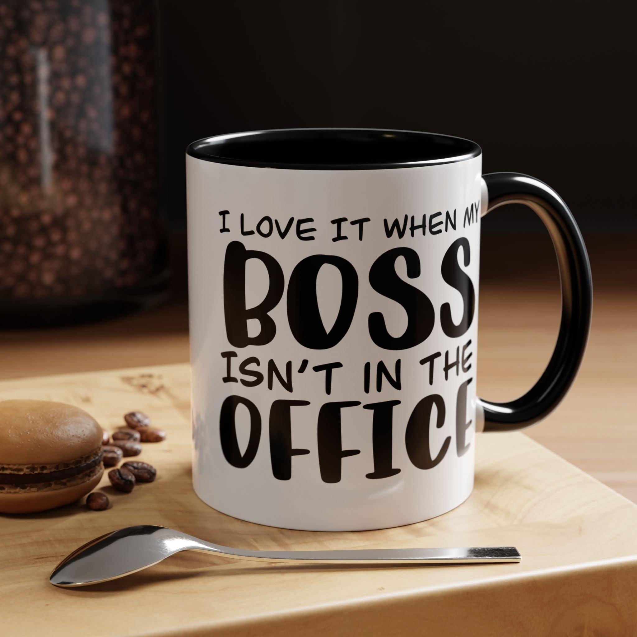 Funny Coffee Mug, Personalized Mug, I love it when my boss isn't in the office Accent Cup (11, 15oz), Gift Under 20, White Elephant gift