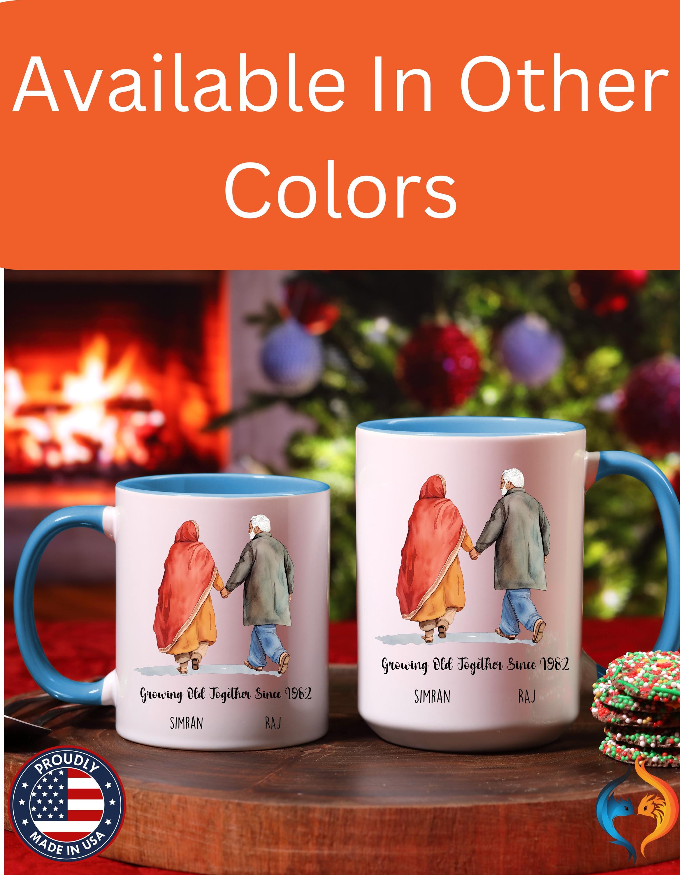 Funny Coffee Mug, Personalized Mug, Growing Old Together Since Indian Couple Accent Cup 11/15oz, Anniversary, Wedding, Romantic For Him her