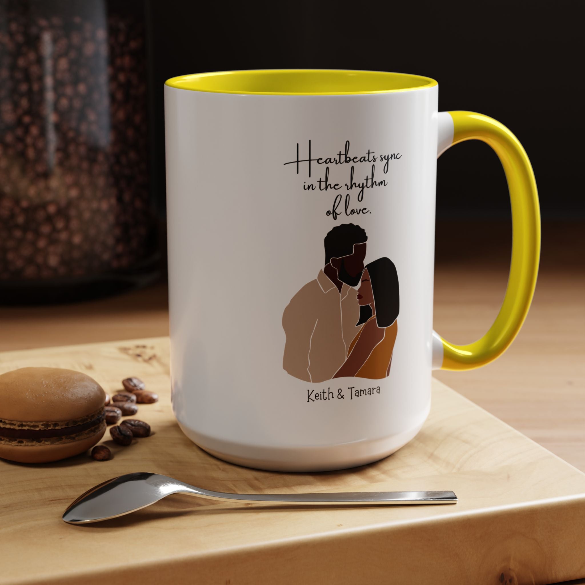 Heartbeats Sync In The Rhythm of Love Black Girl  Personalized  Valentine Cup, Black Cupid, Anniversary  Romantic, V-Day, Couples Gift 11,15