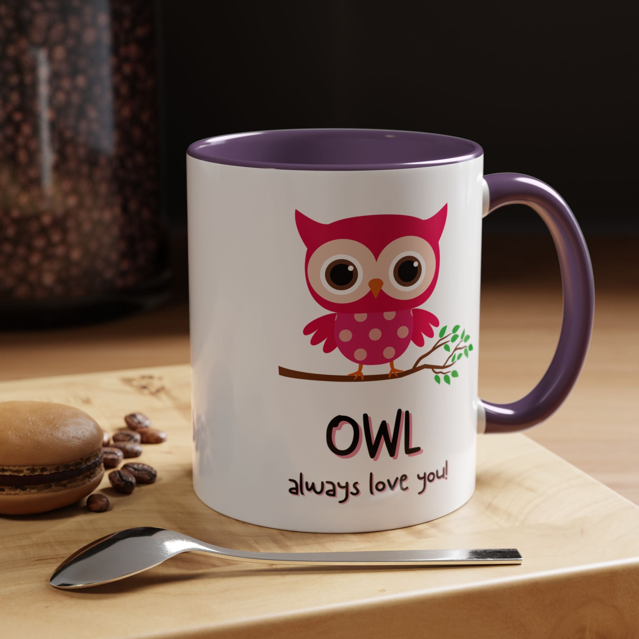 O'wl Always Love You Personalized Romantic Coffee Mug, Accent Cup 11/15oz, Anniversary Wedding Valentines, Bird, Farm, Avion Lover Gift, Pun
