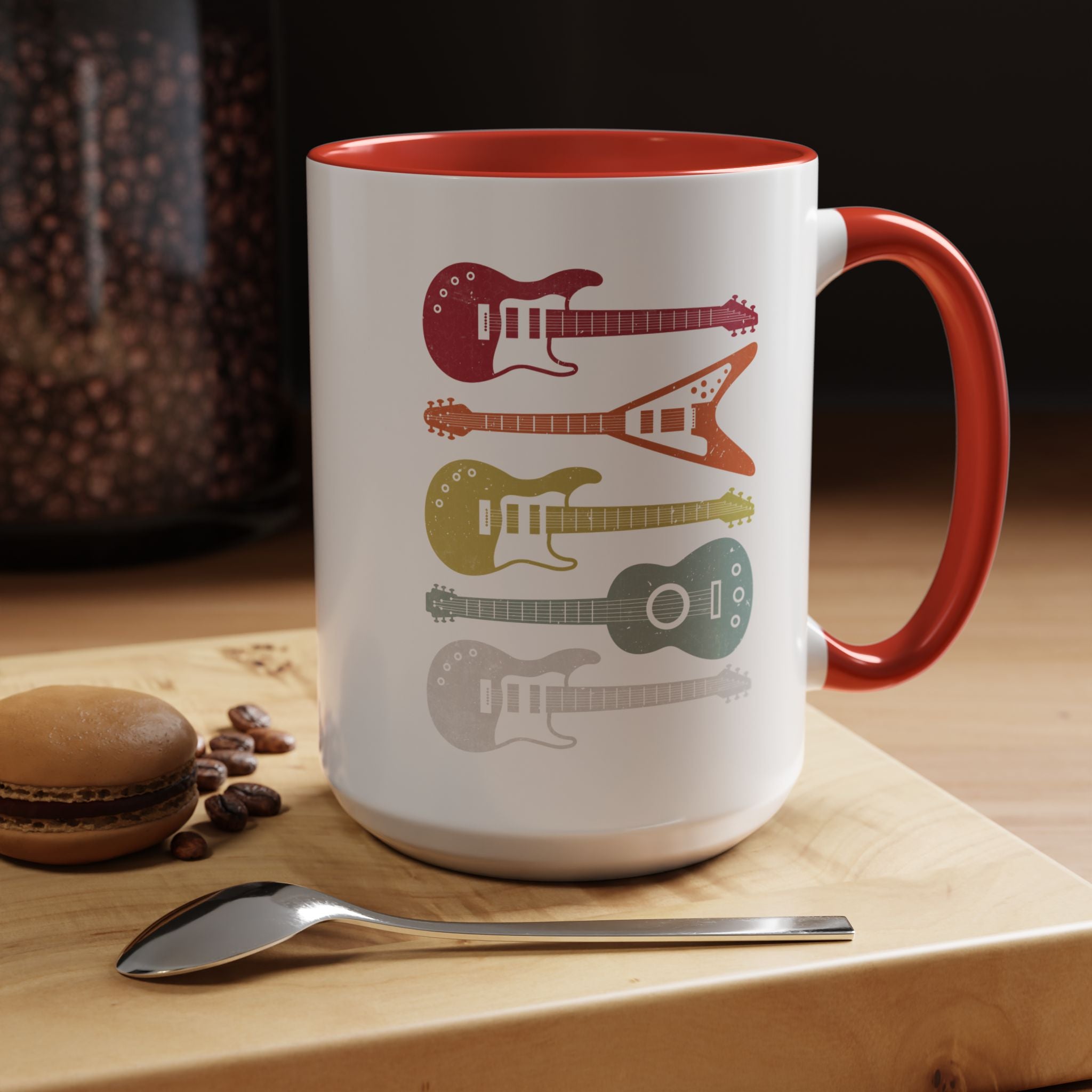 Personalized Mug, Retro Guitars, Music Lover Accent Cup (11, 15oz), Gift Under 20, White Elephant gift