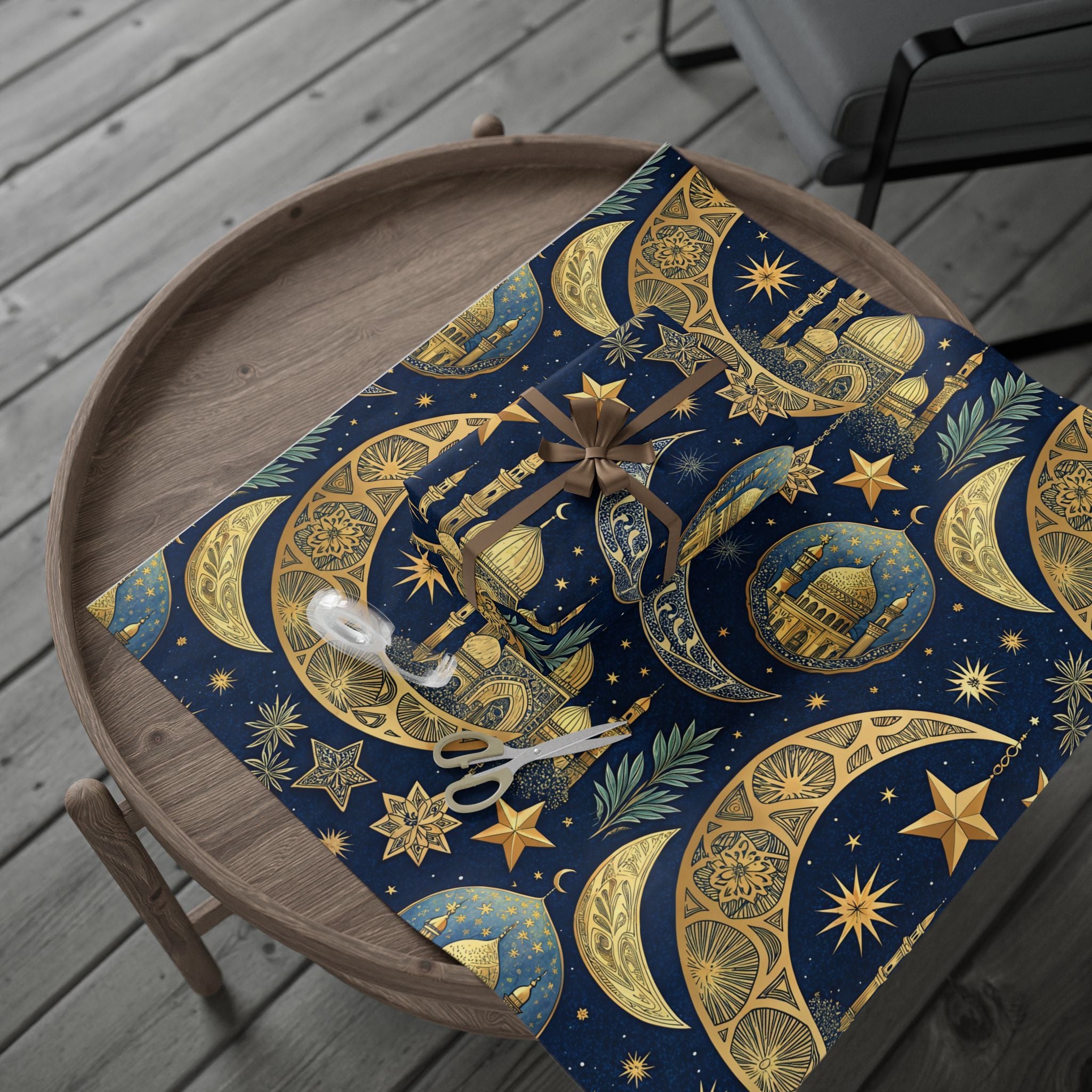Ramadan Wrap Paper - Islamic Gift Wrap With Nights Mosque, Moon and Stars Design