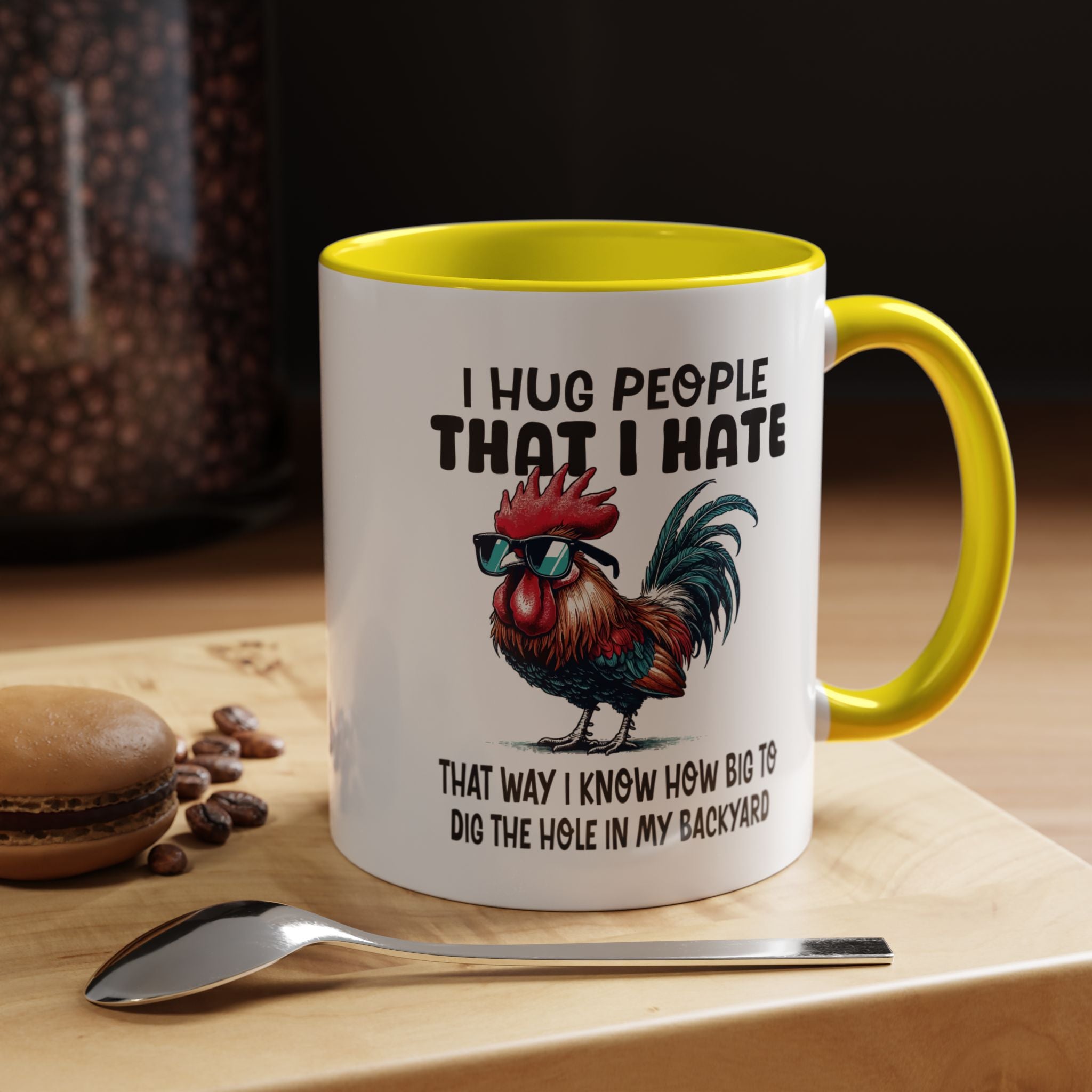 Funny Coffee Mug, Personalized Mug, I Hug People That I Hate Accent Cup (11, 15oz), Gift Under 20, White Elephant gift