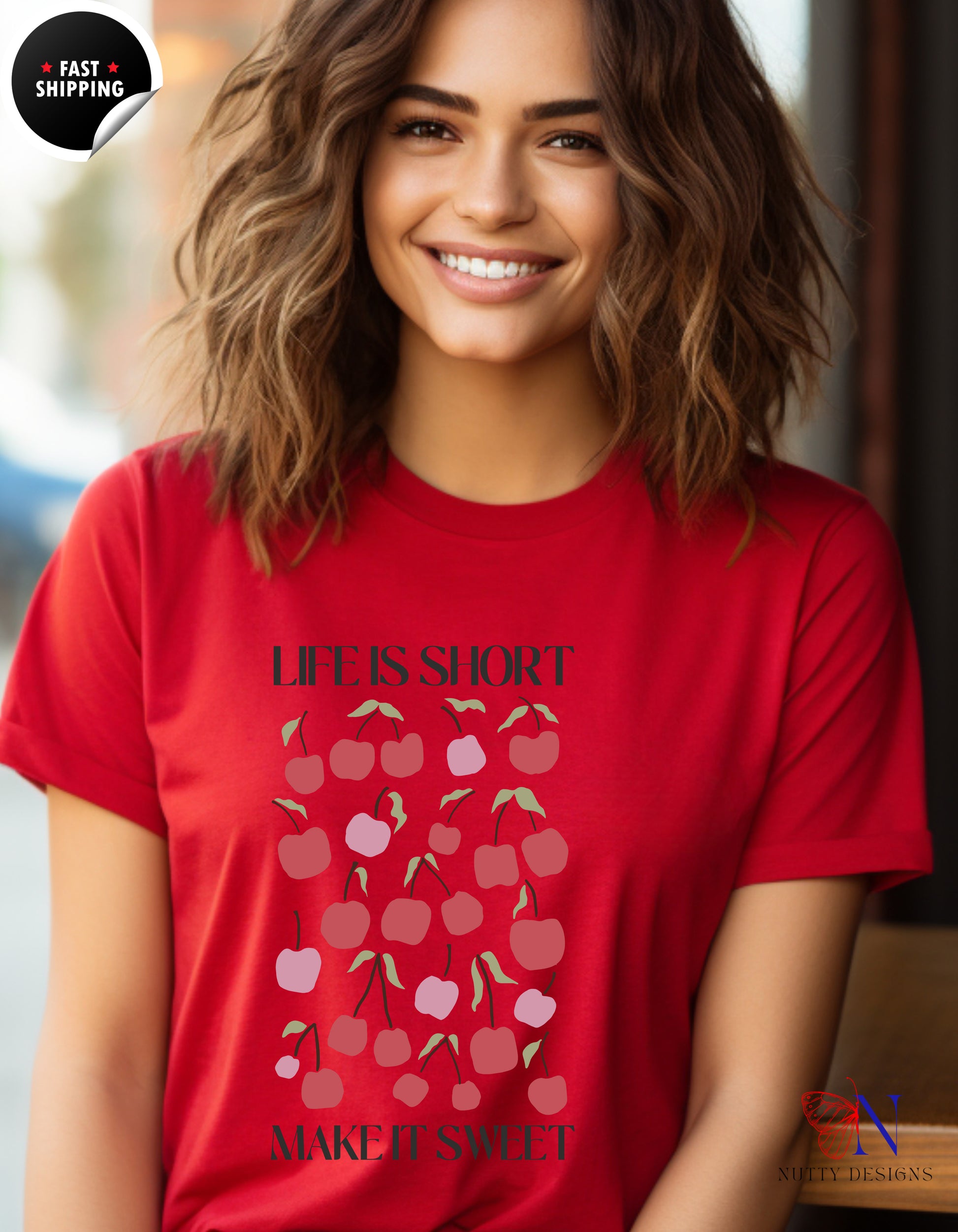 Life is short, make it Sweet, Cute Summer Shirt, Motivational T-Shirt Lifestyle Mockup | Nutty Designs