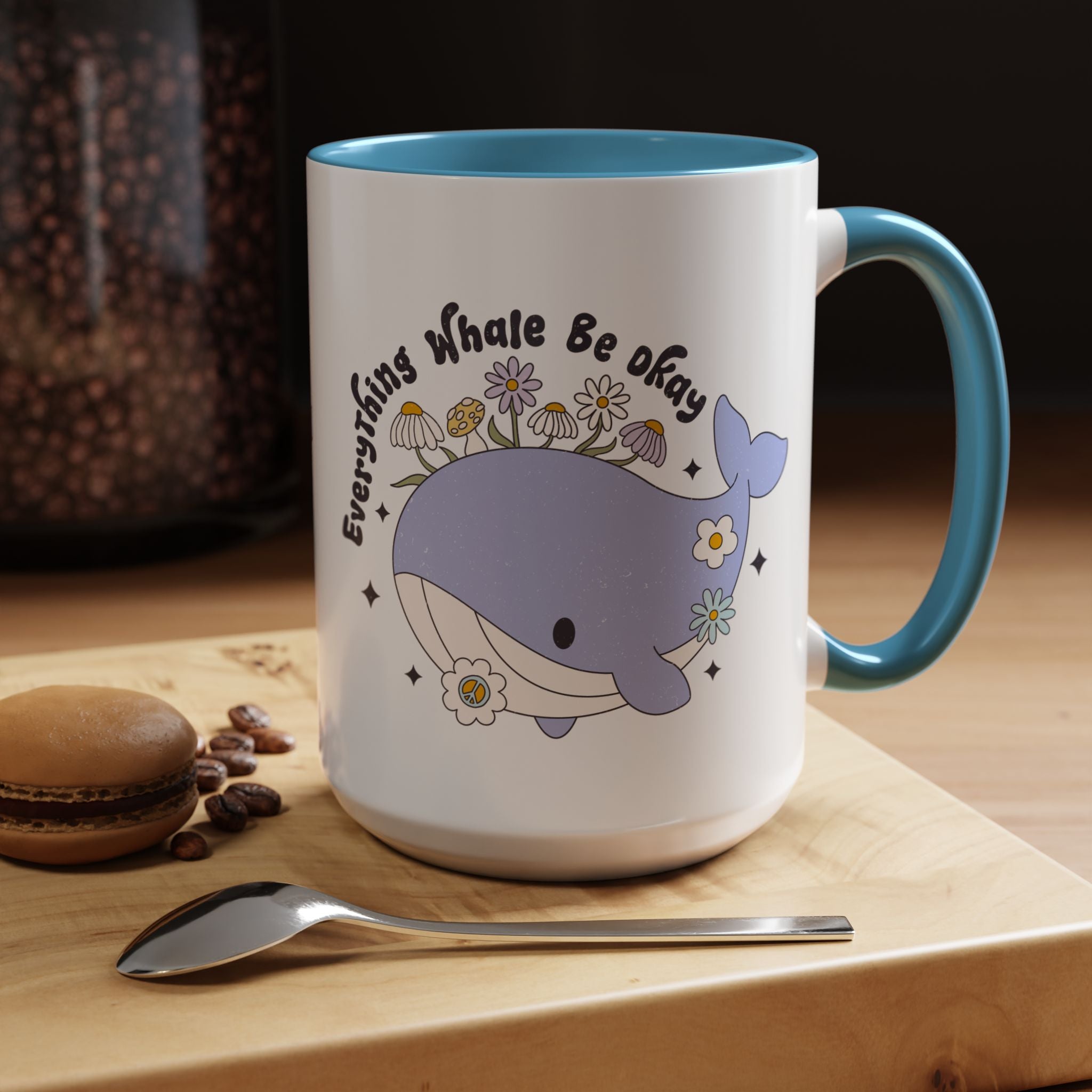 Funny Coffee Mug, Personalized Mug, Cute Whale Cup Everything Whale Be Okay Accent Cup (11, 15oz), Gift Under 20, White Elephant gift